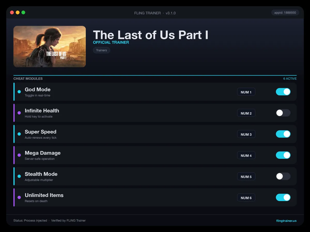 The Last of Us Part I Trainer interface