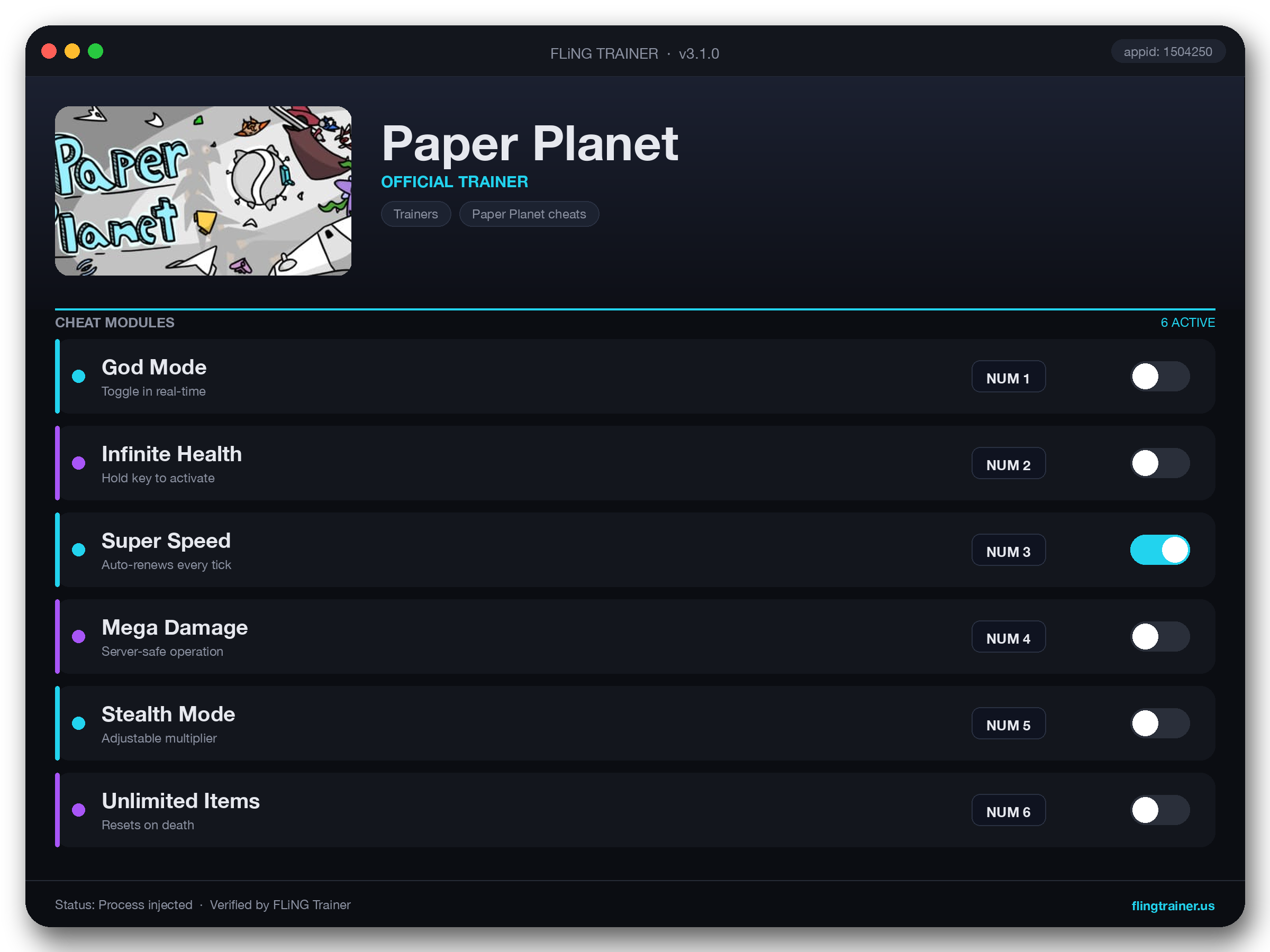 Paper Planet Trainer interface