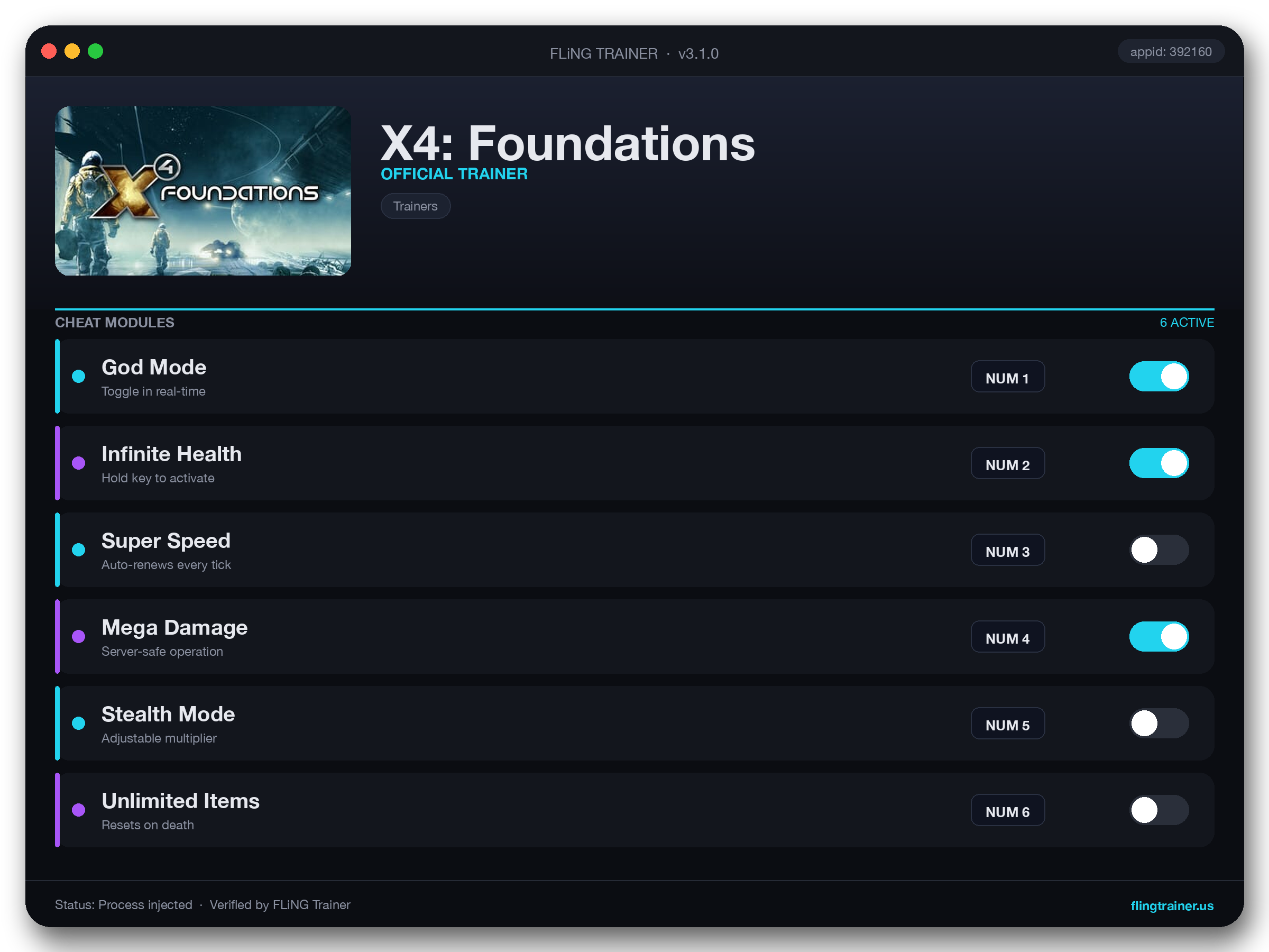 X4: Foundations Trainer interface