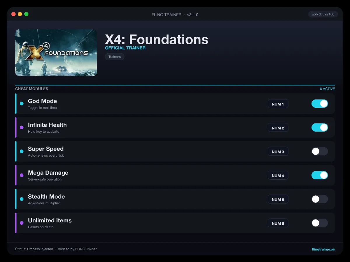 X4: Foundations Trainer interface