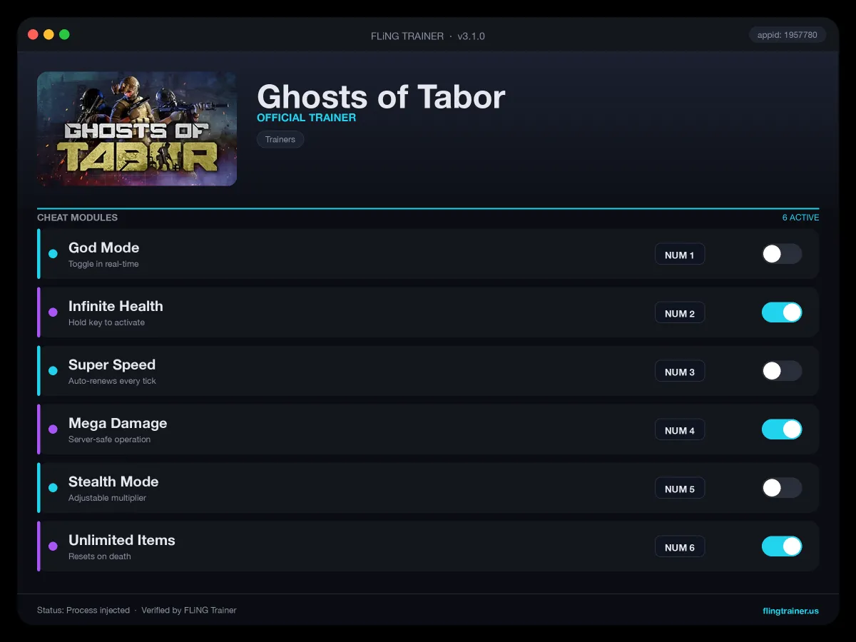 Ghosts of Tabor Trainer interface