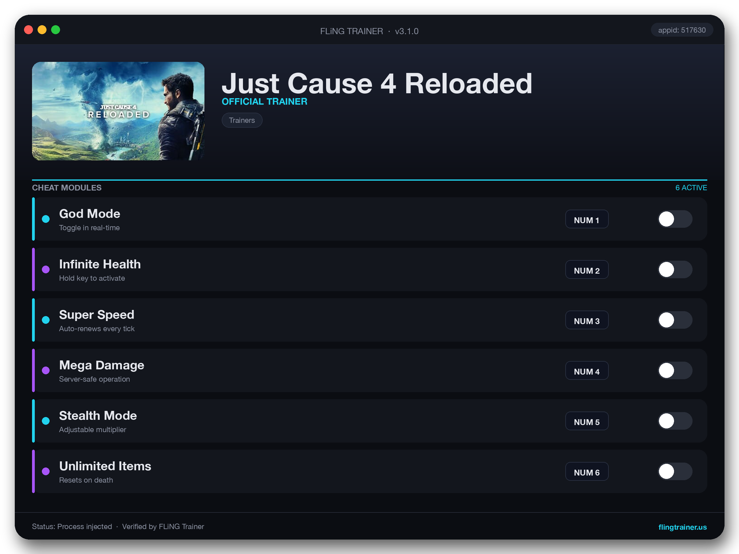 Just Cause 4 Reloaded Trainer interface