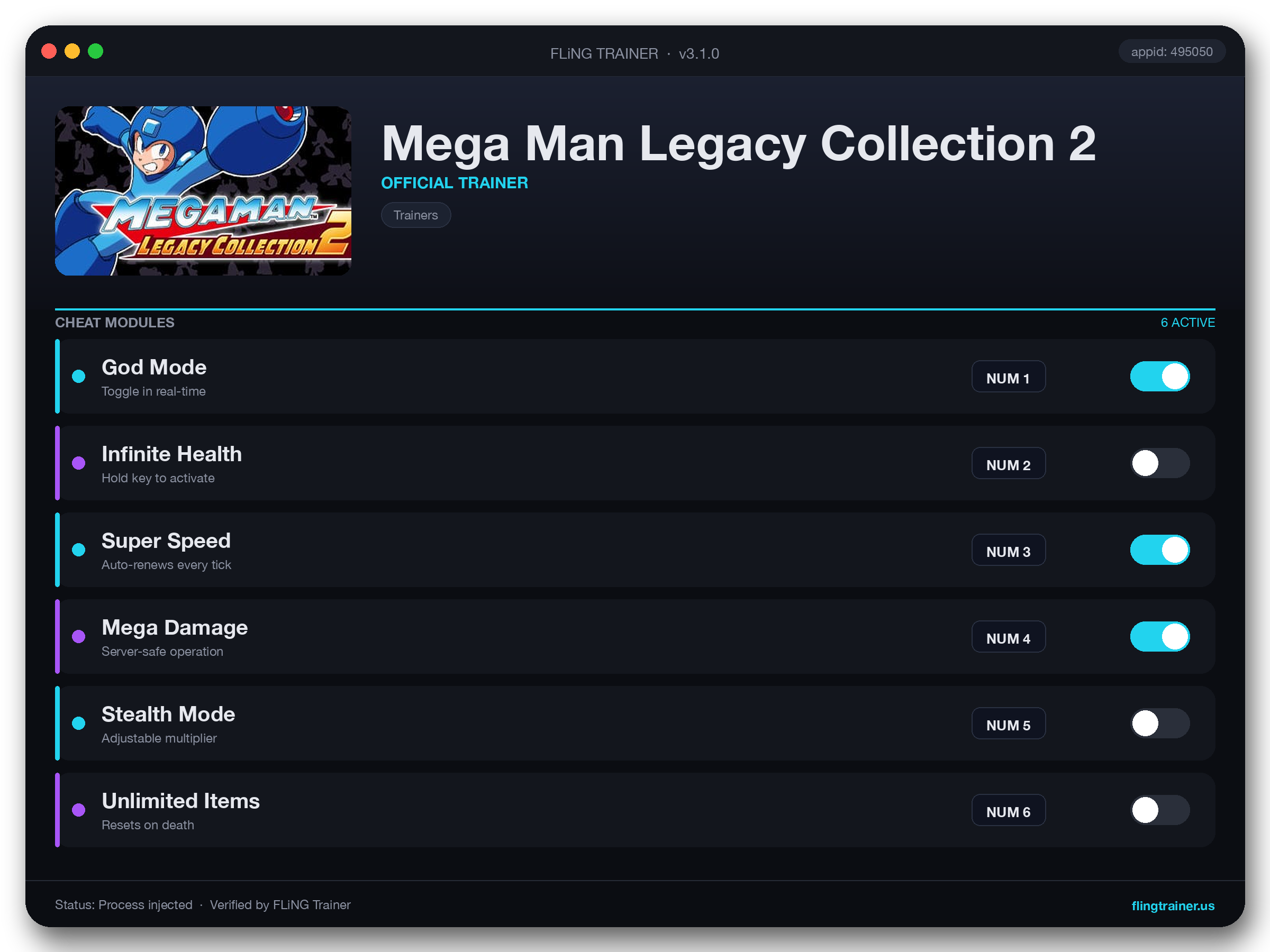 Mega Man Legacy Collection 2 Trainer interface