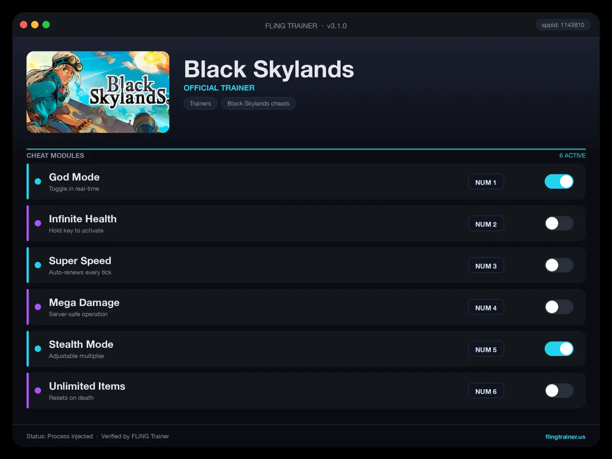 Black Skylands Trainer interface