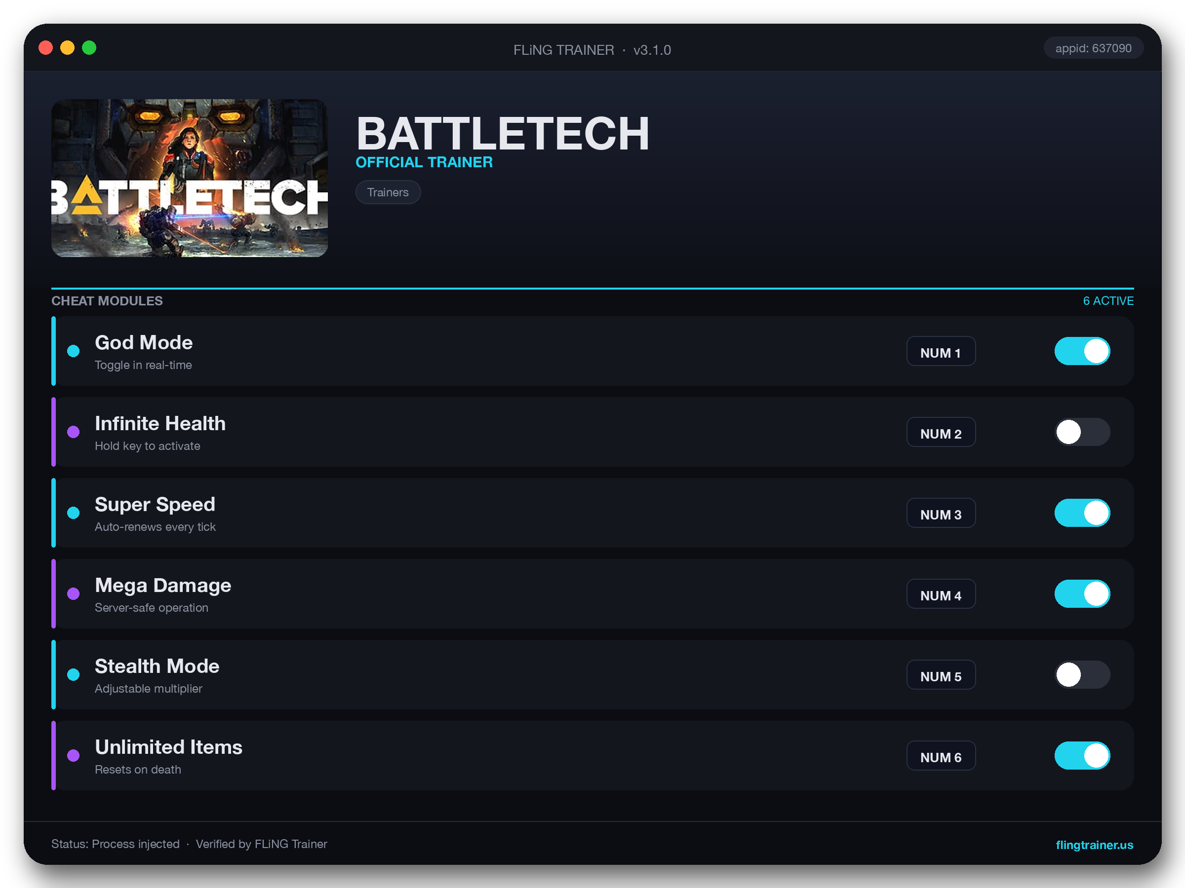 BATTLETECH Trainer interface