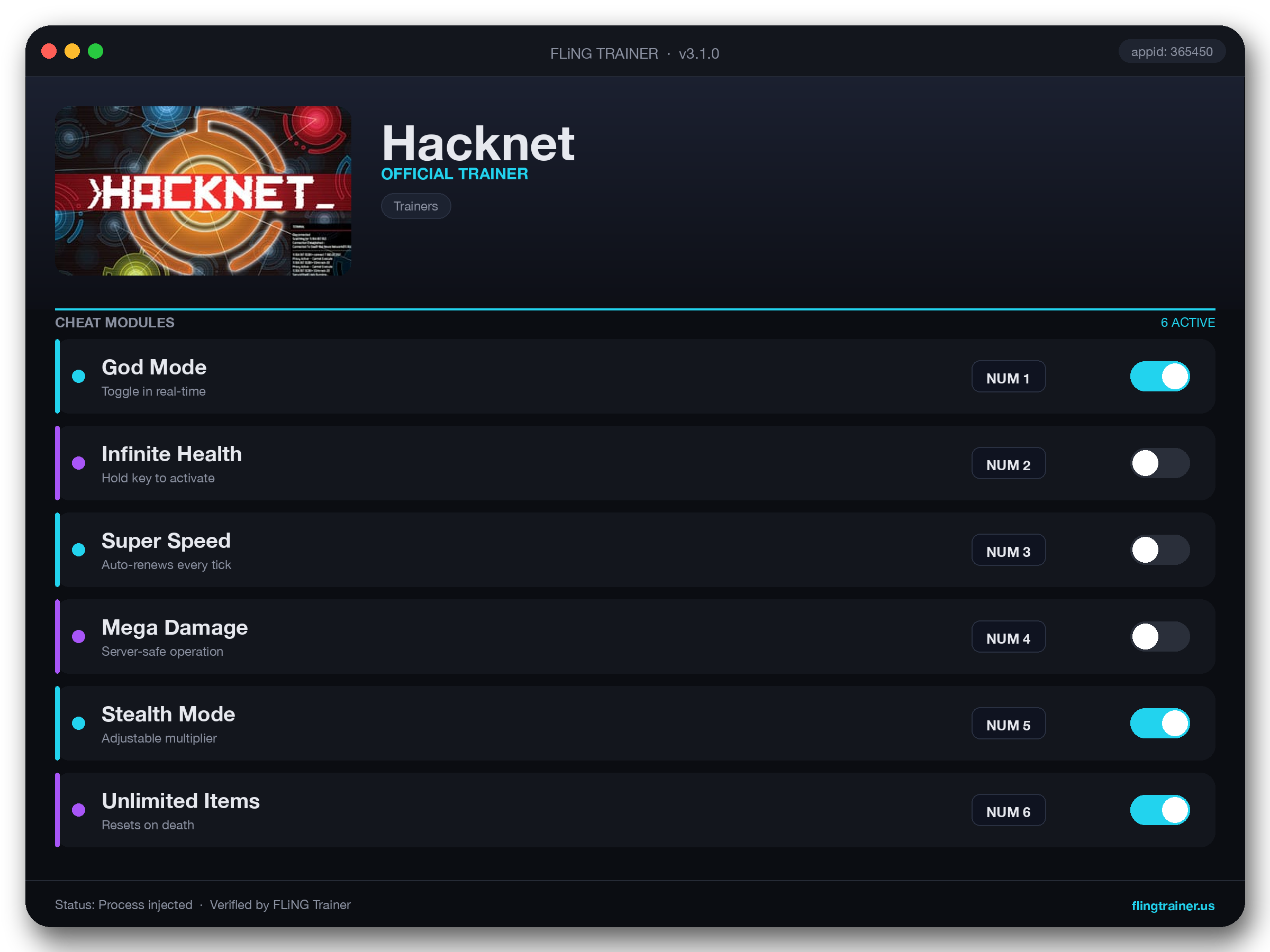 Hacknet Trainer interface