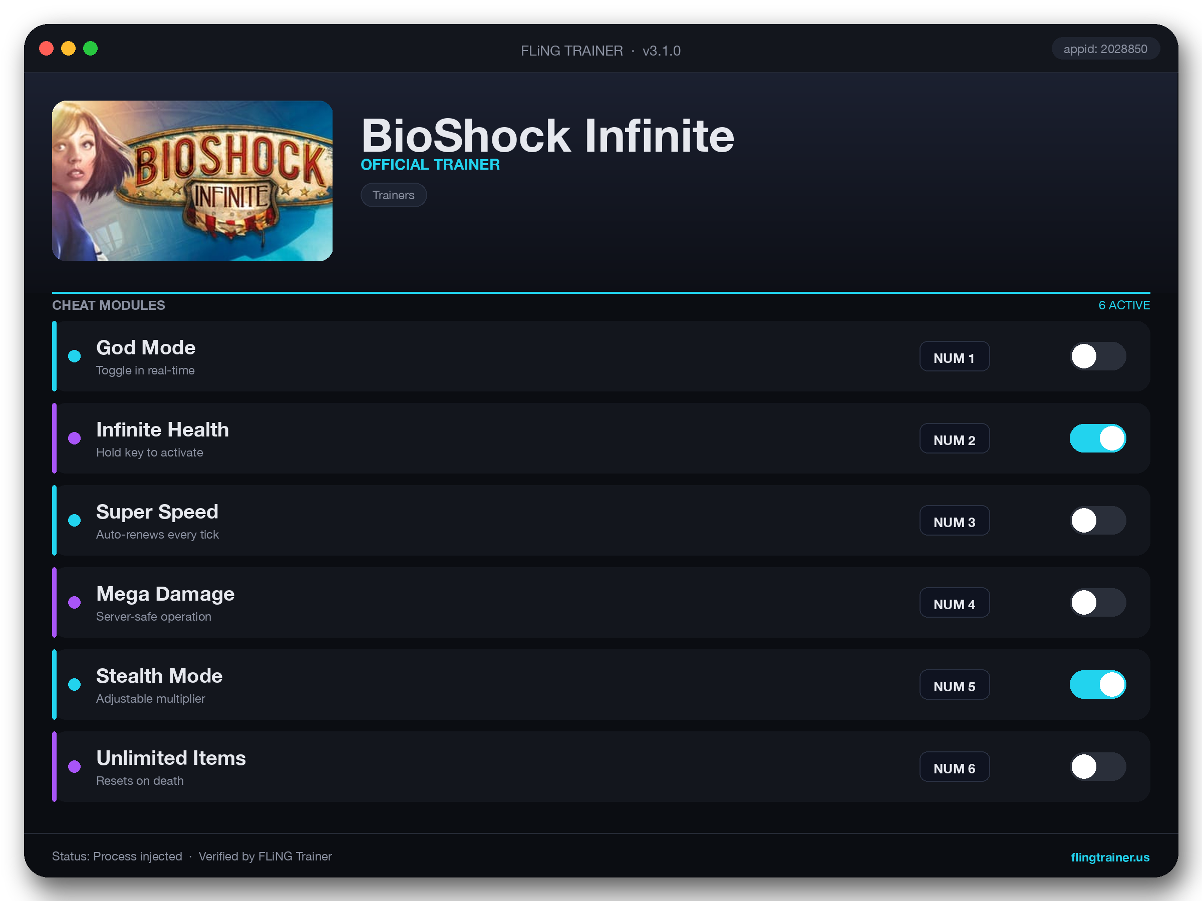 BioShock Infinite Trainer interface