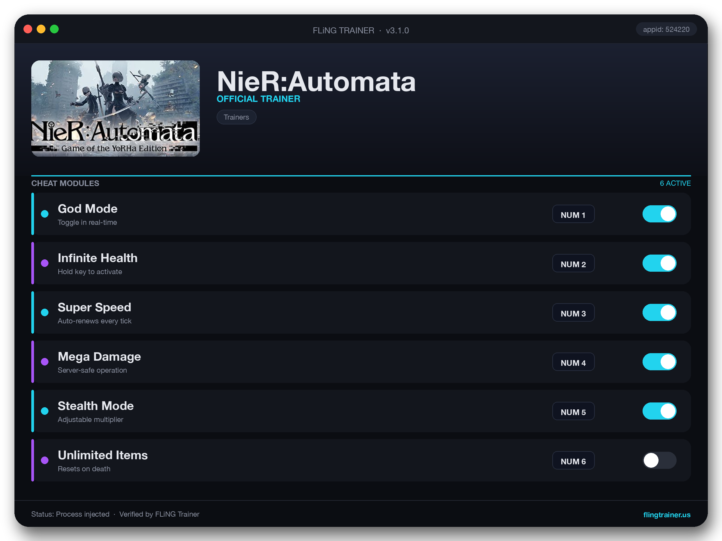 NieR:Automata Trainer interface