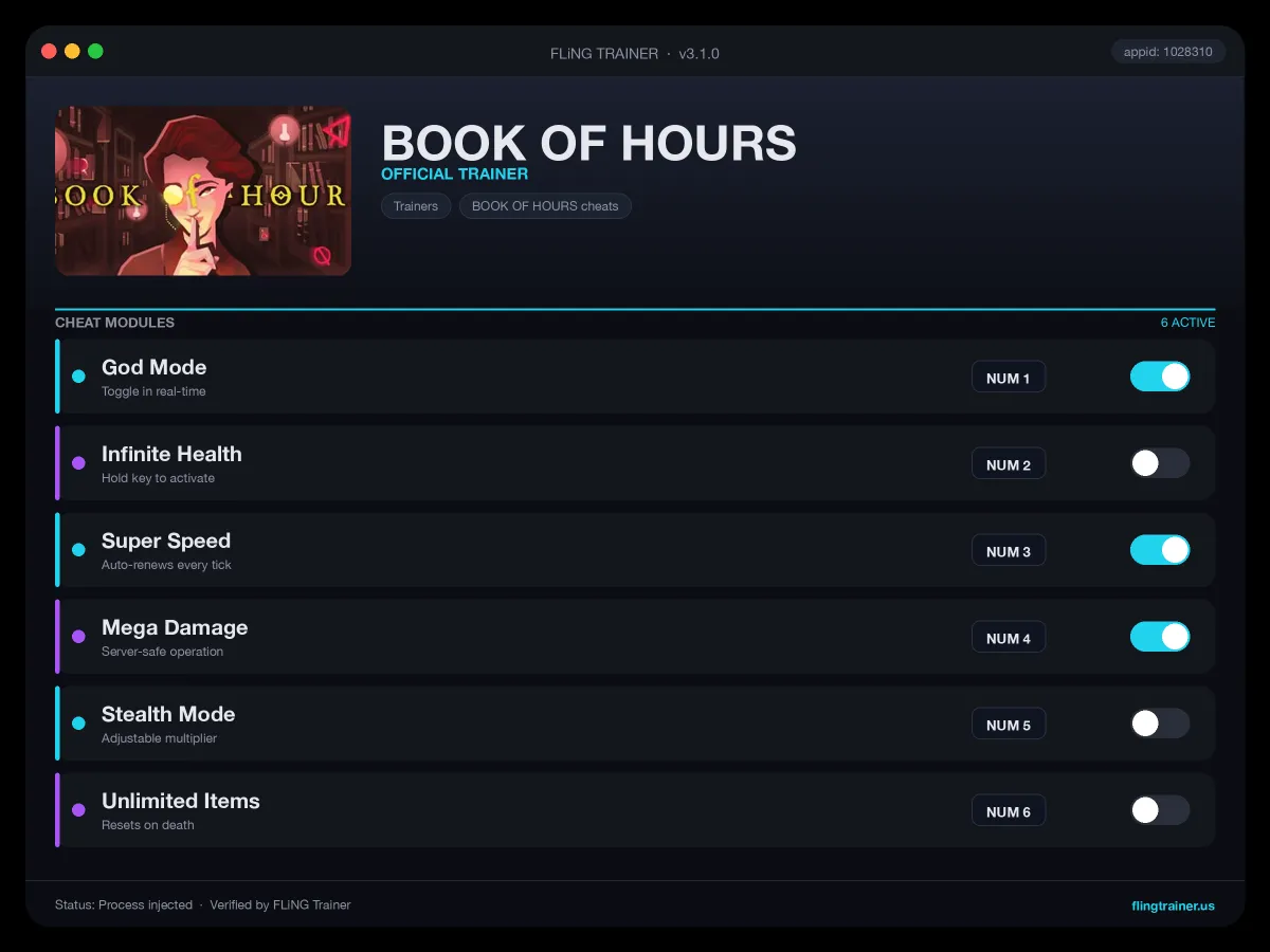 BOOK OF HOURS Trainer interface