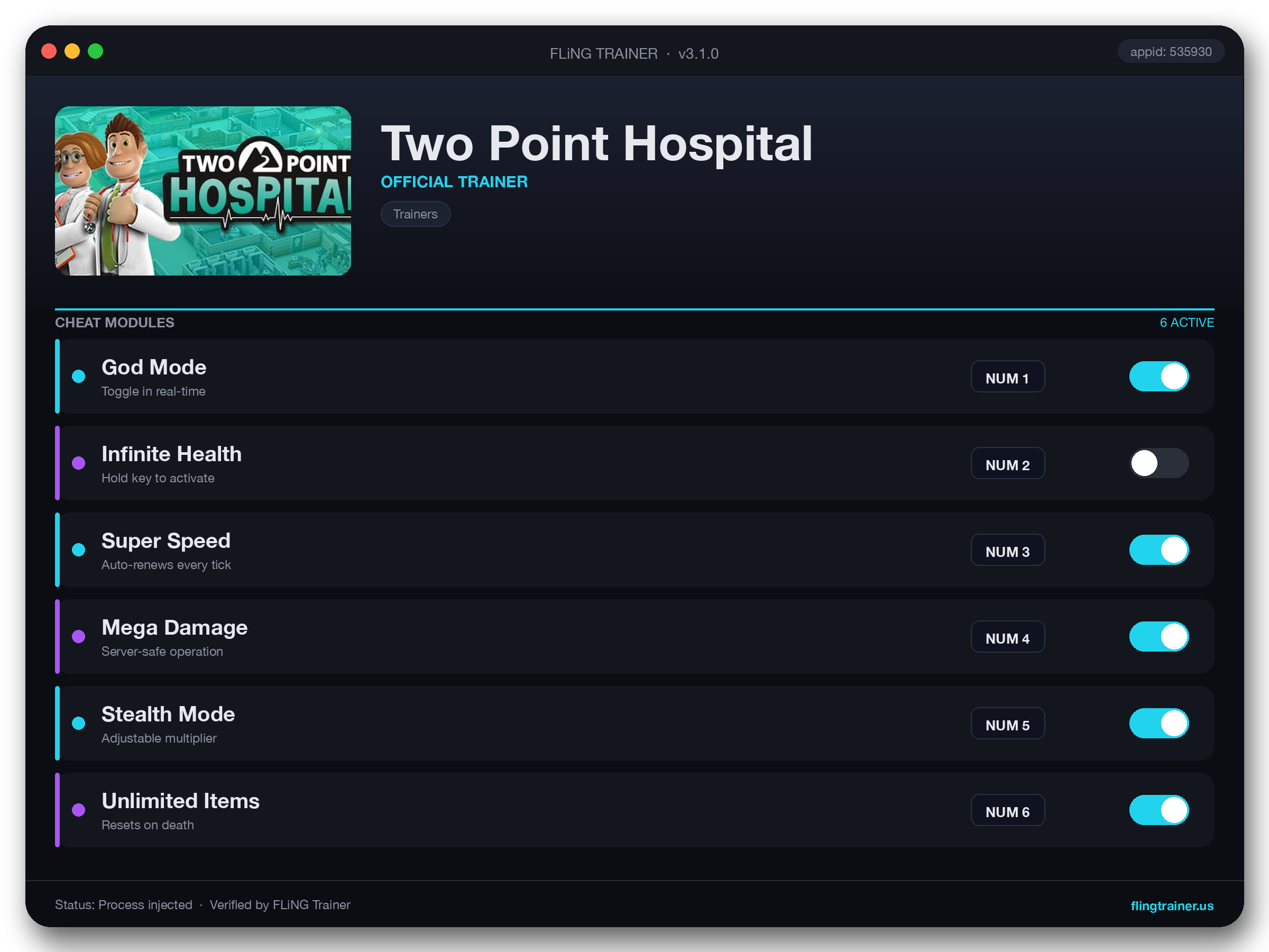 Two Point Hospital Trainer interface