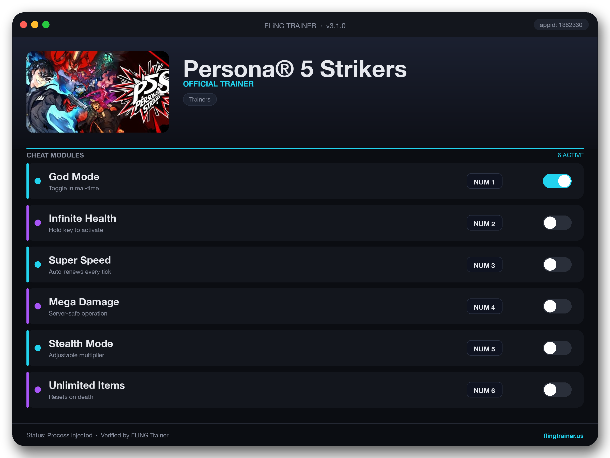 Persona® 5 Strikers Trainer interface