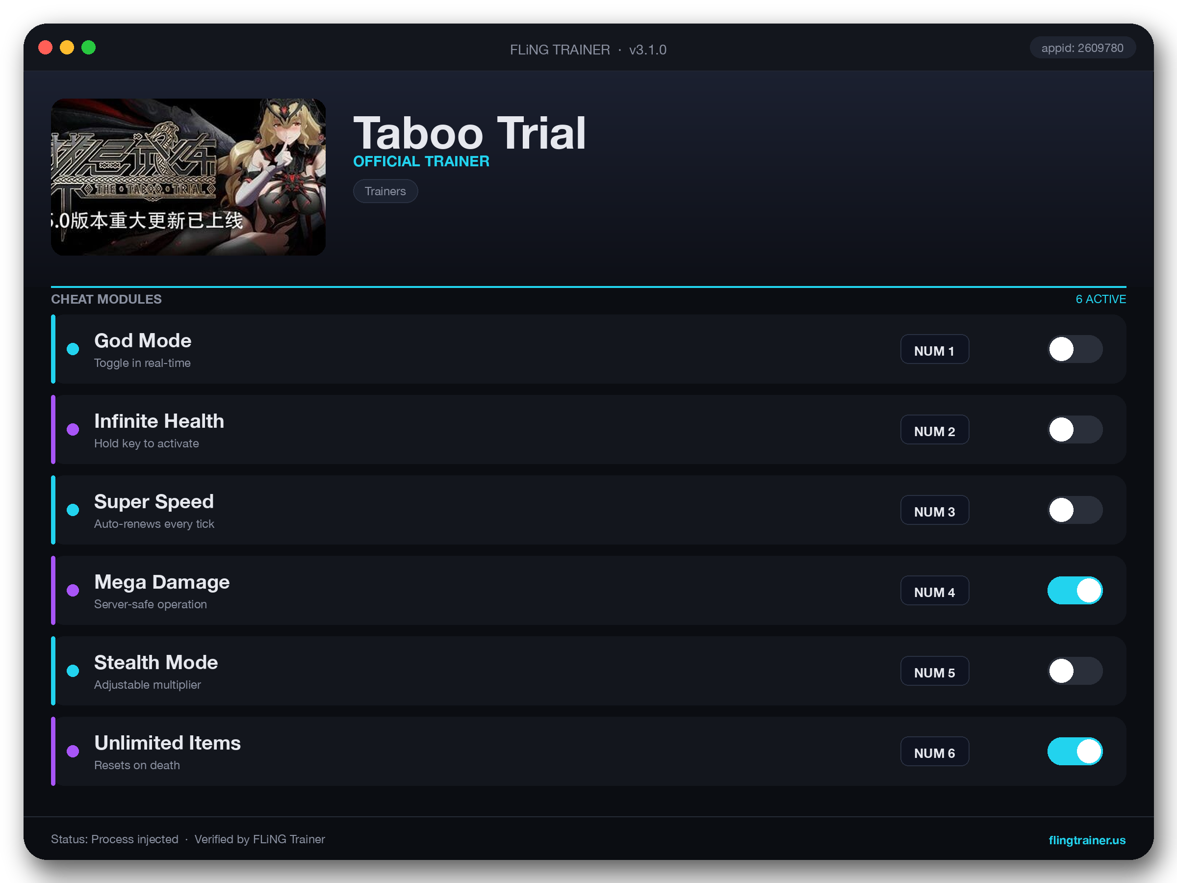 Taboo Trial Trainer interface