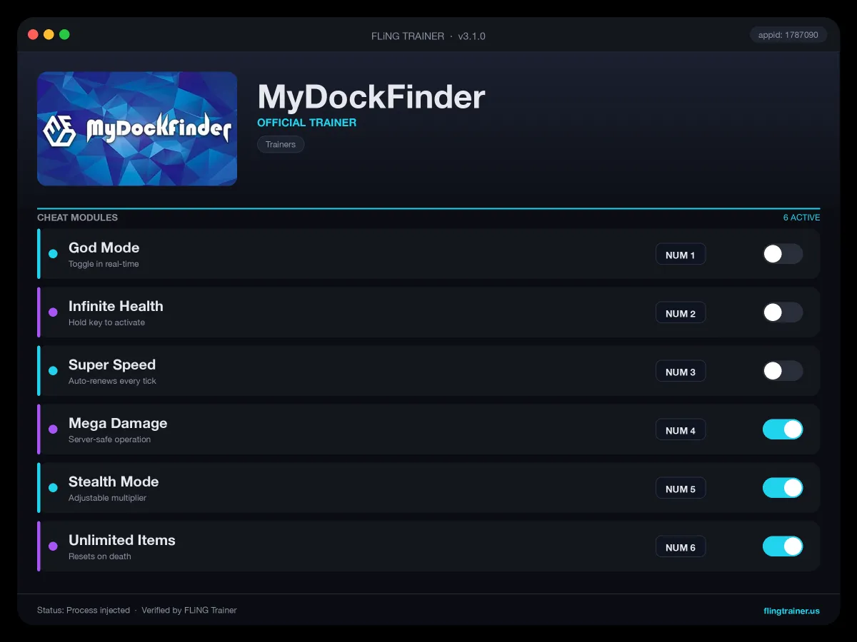 MyDockFinder Trainer interface