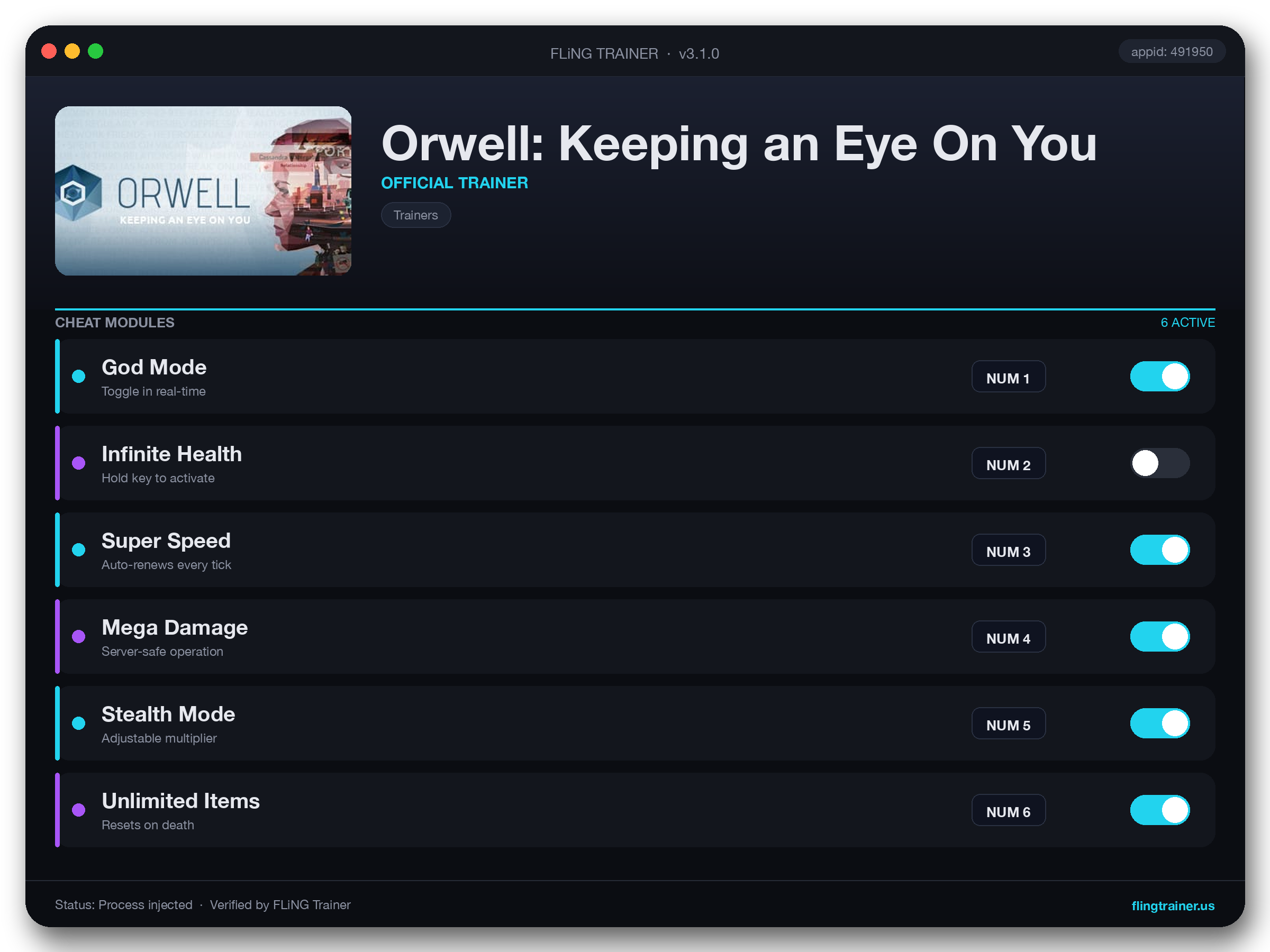 Orwell: Keeping an Eye On You Trainer interface
