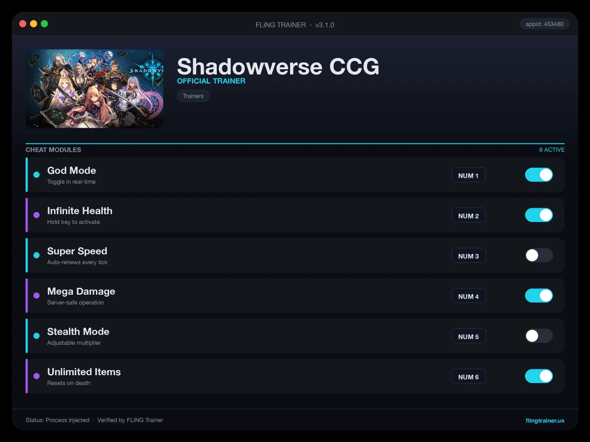 Shadowverse CCG Trainer interface