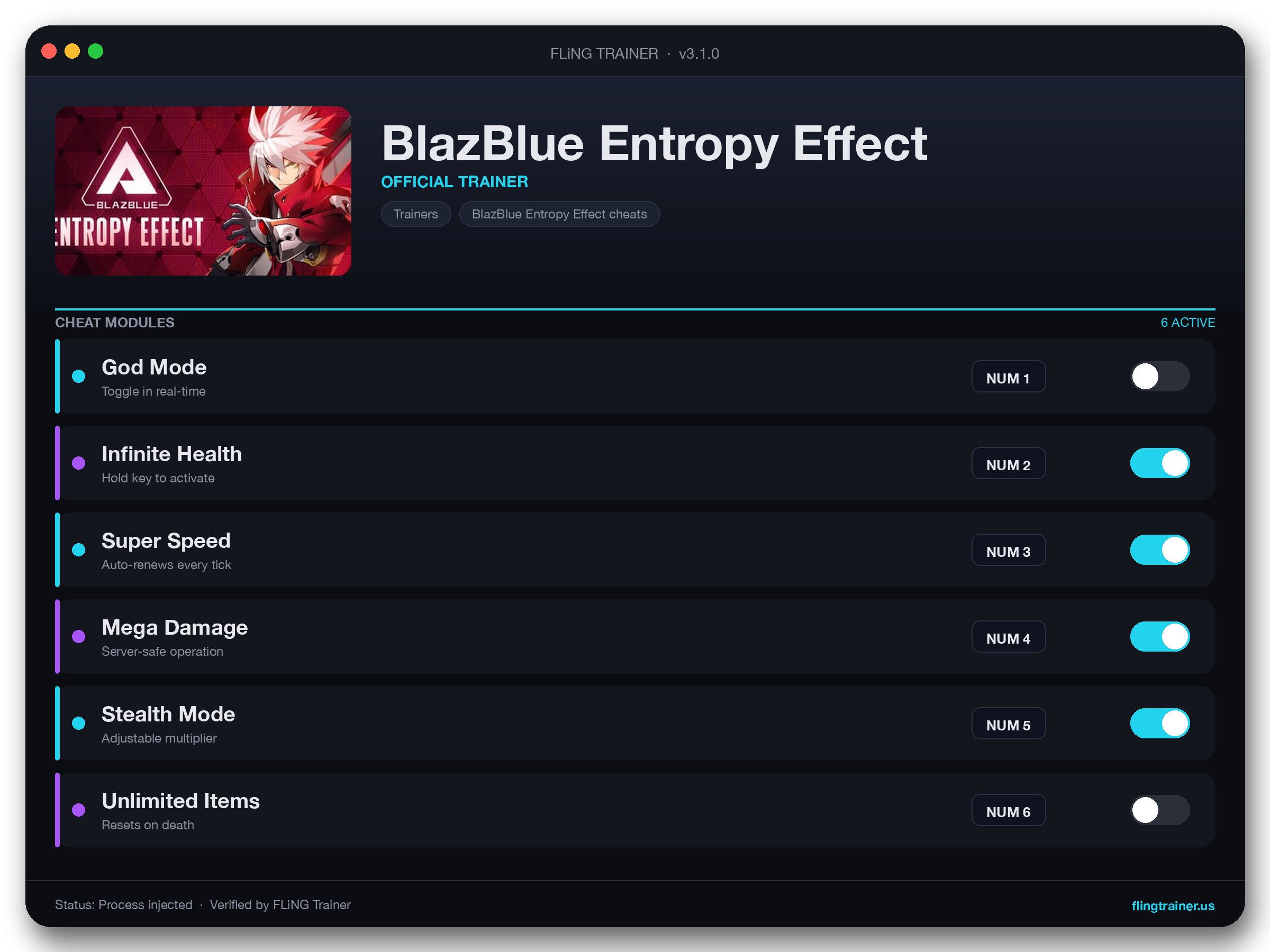 BlazBlue Entropy Effect Trainer interface