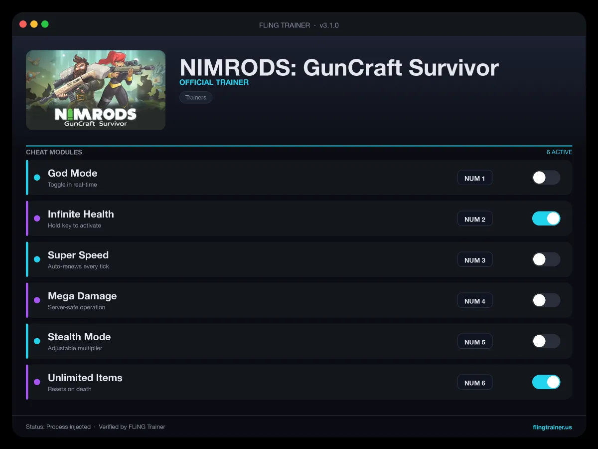 NIMRODS: GunCraft Survivor Trainer interface