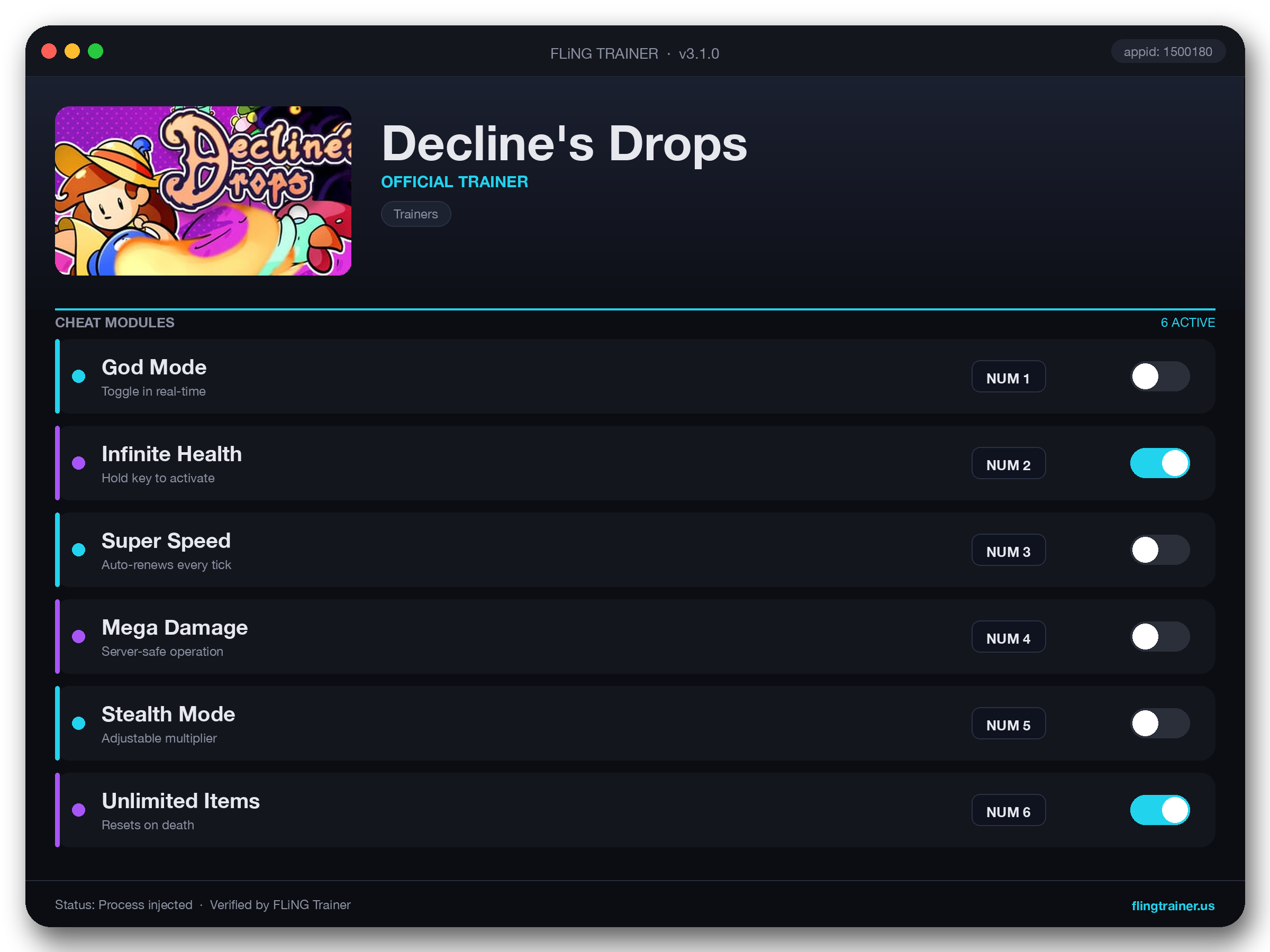 Decline's Drops Trainer interface