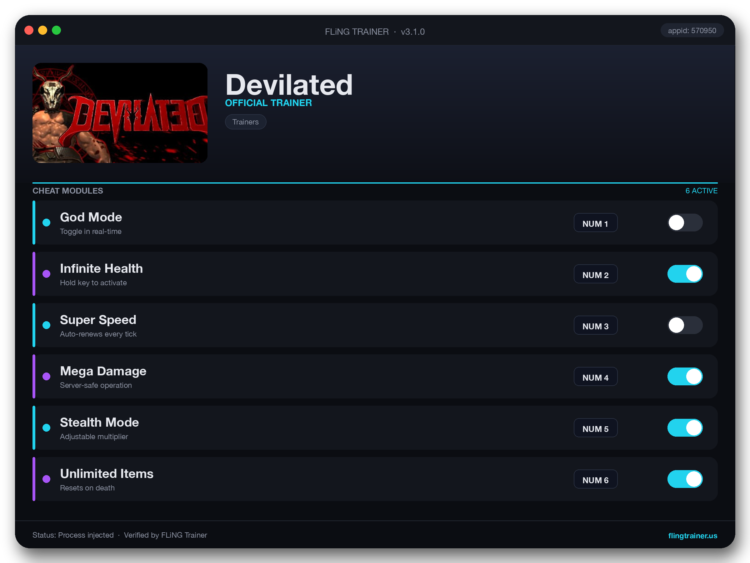 Devilated Trainer interface