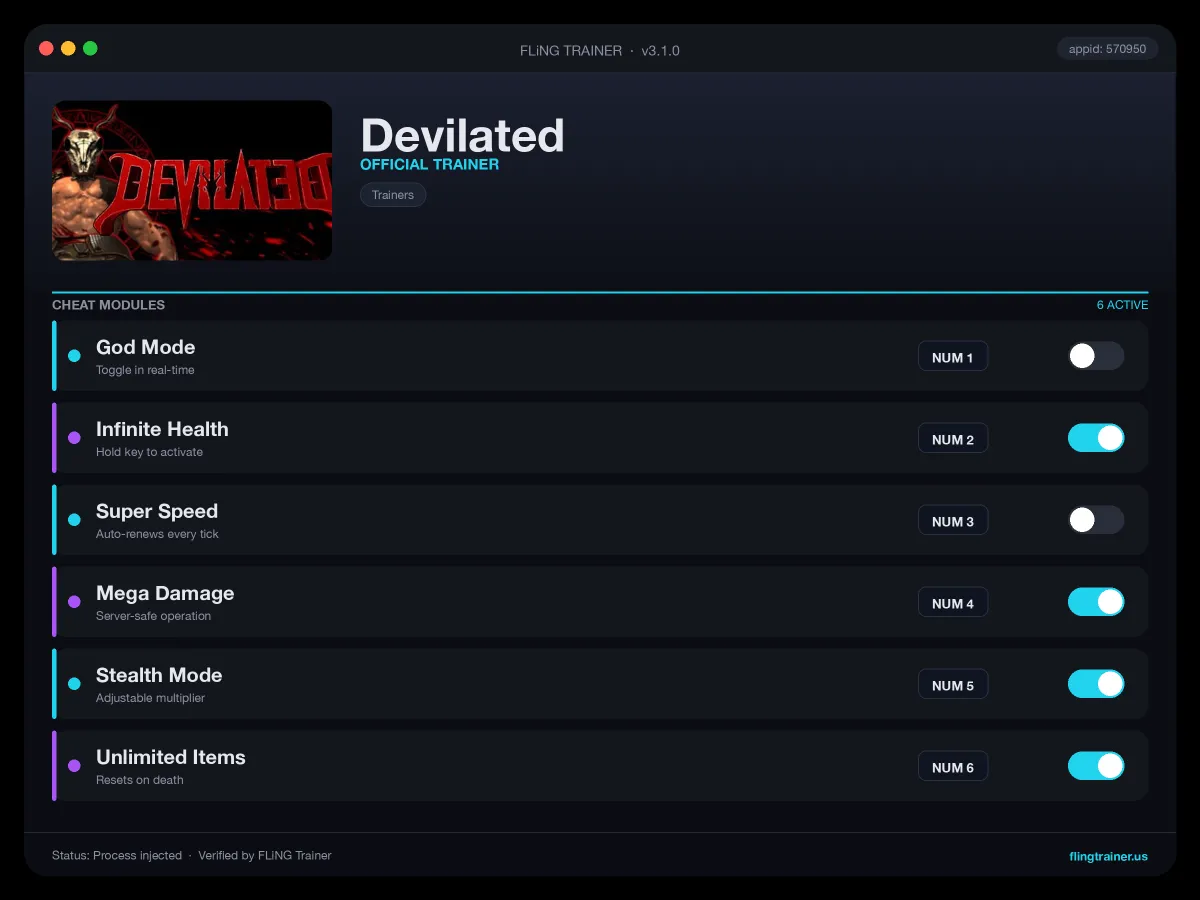 Devilated Trainer interface