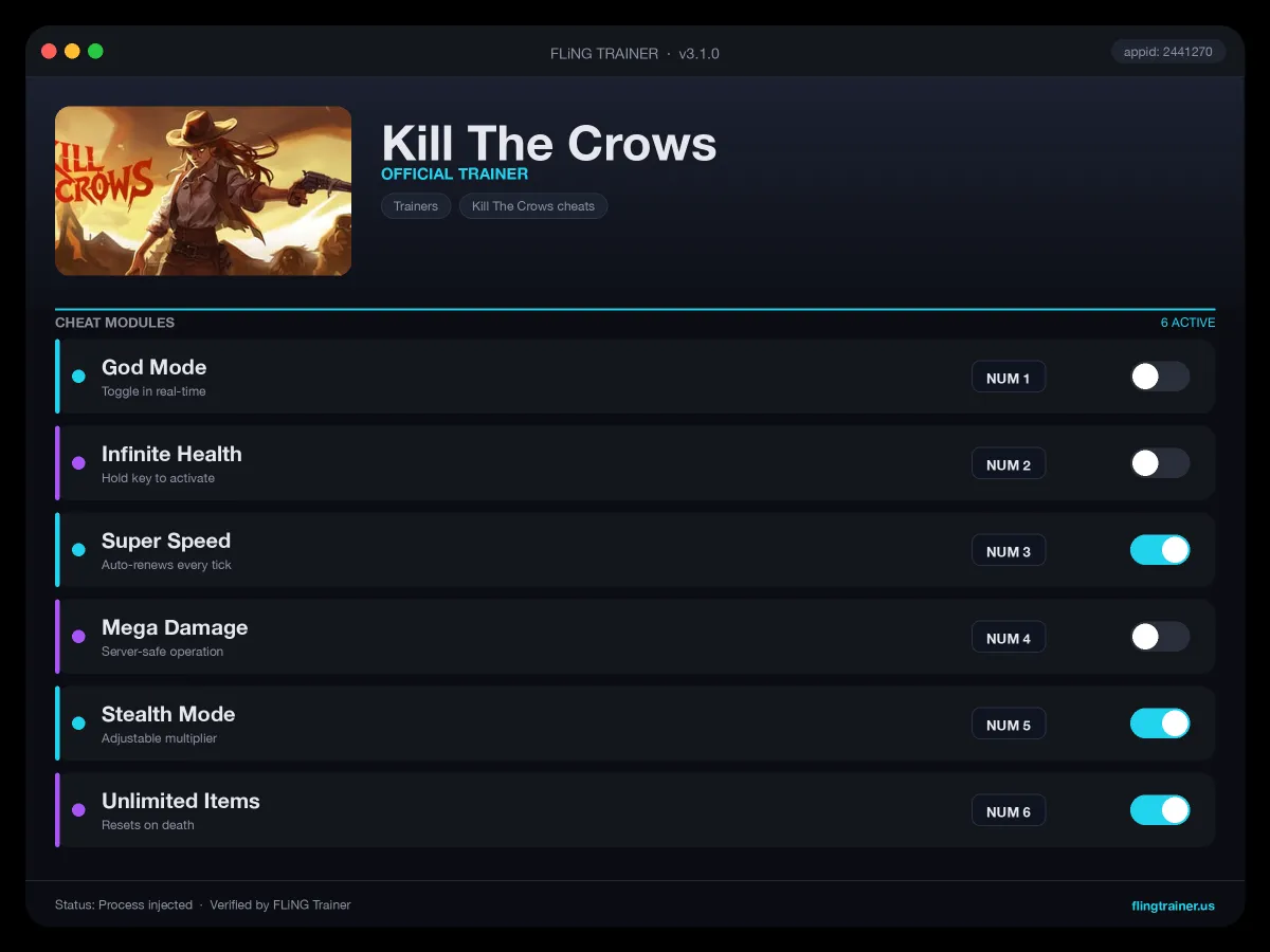 Kill The Crows Trainer interface