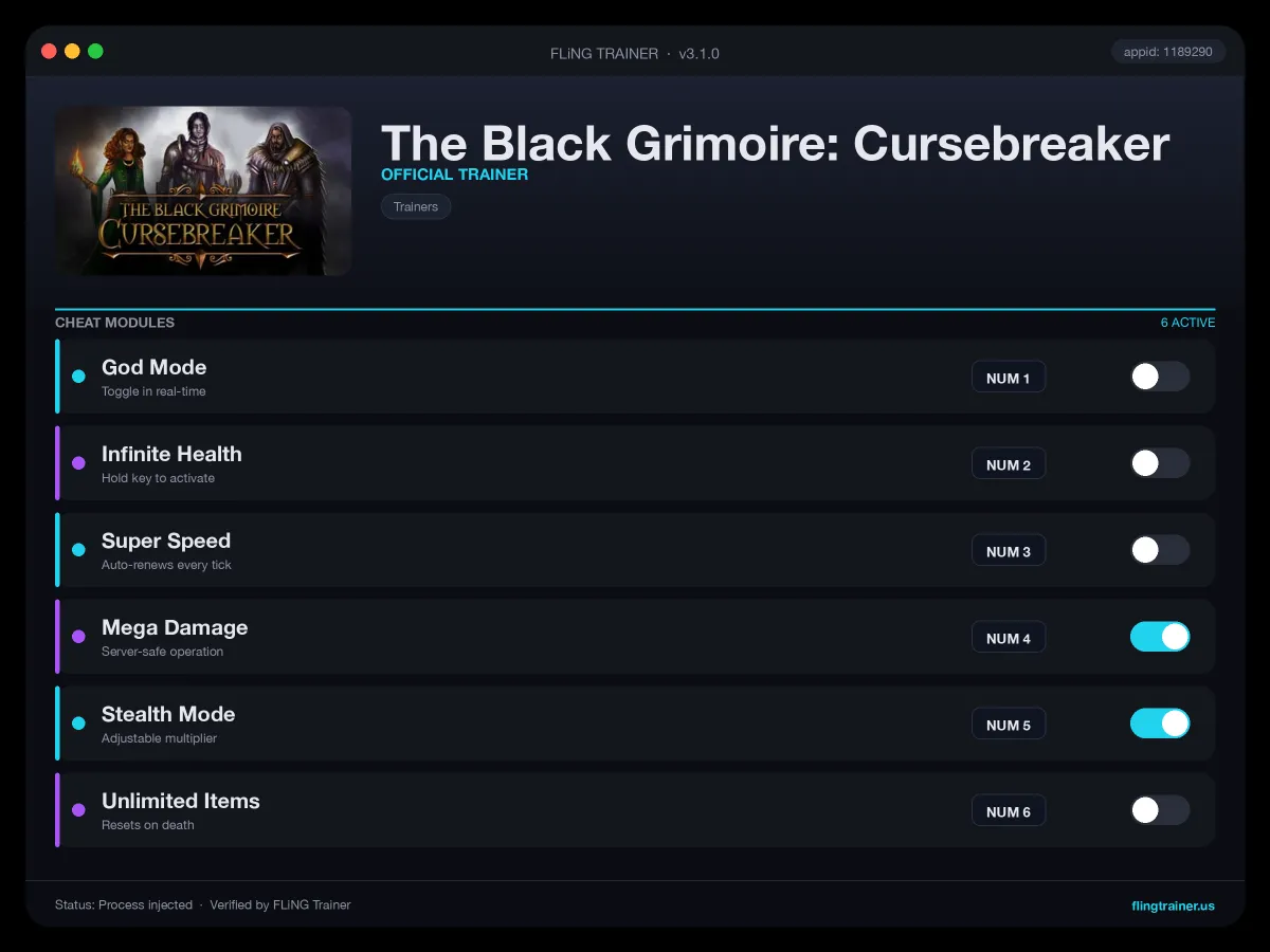 The Black Grimoire: Cursebreaker Trainer interface