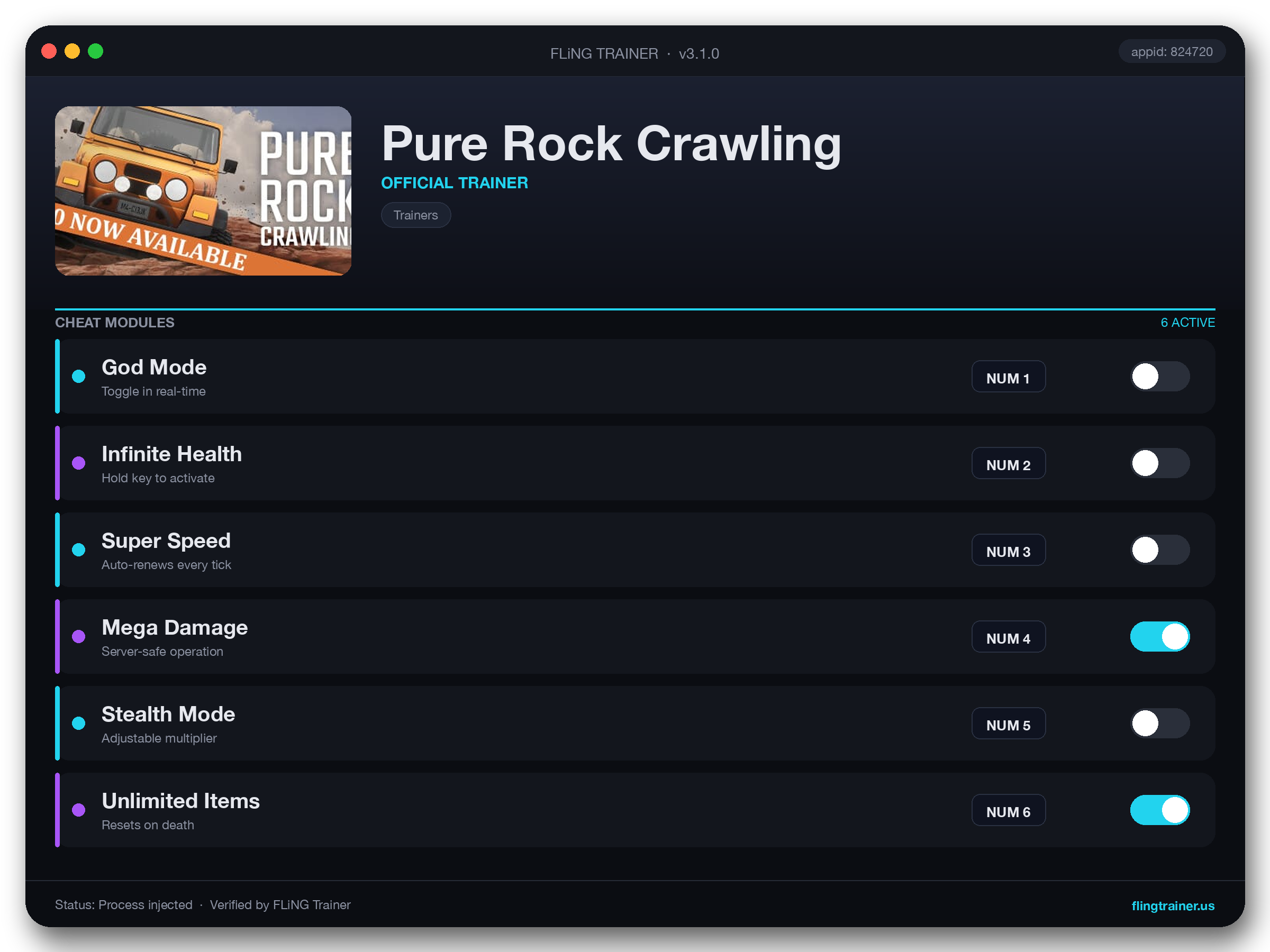Pure Rock Crawling Trainer interface