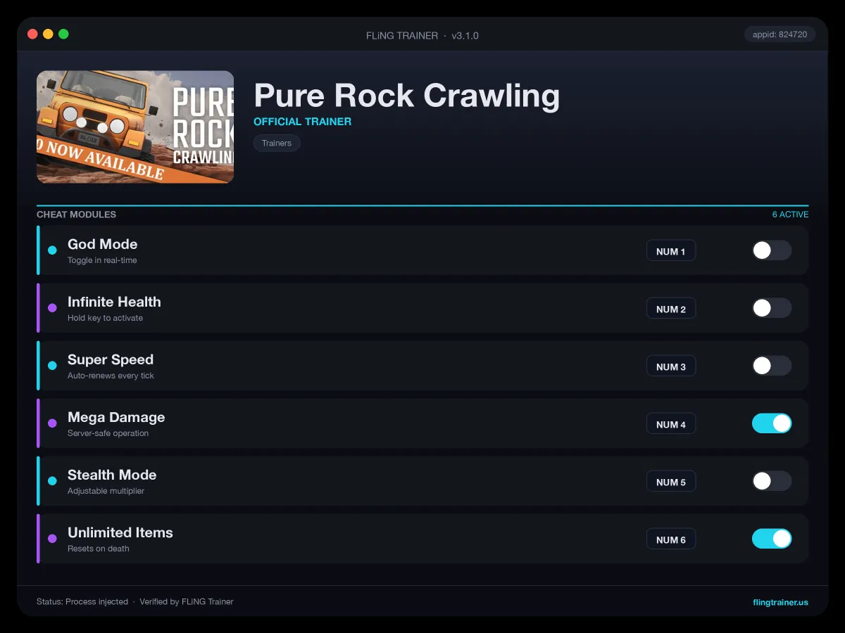 Pure Rock Crawling Trainer interface
