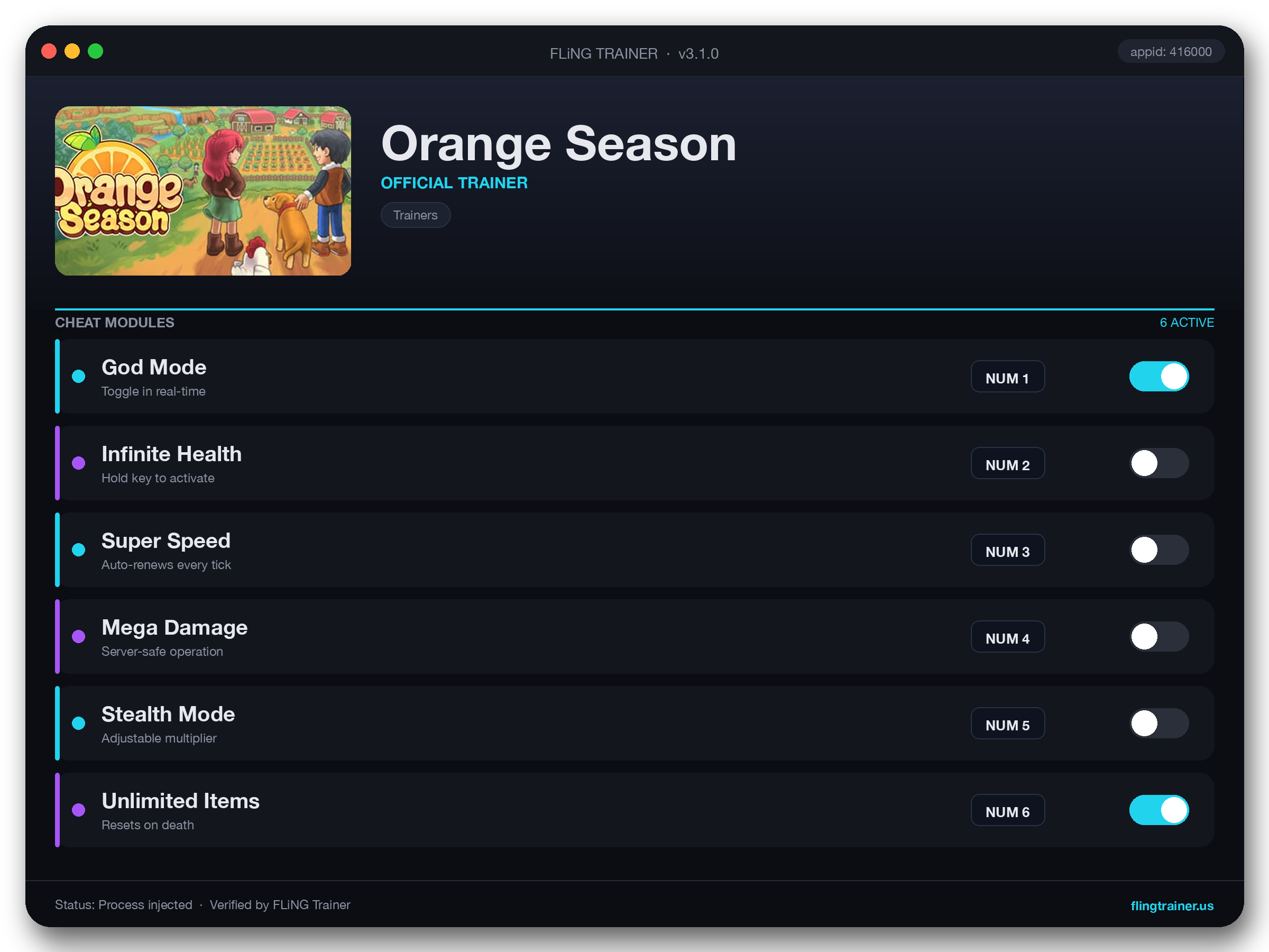 Orange Season Trainer interface
