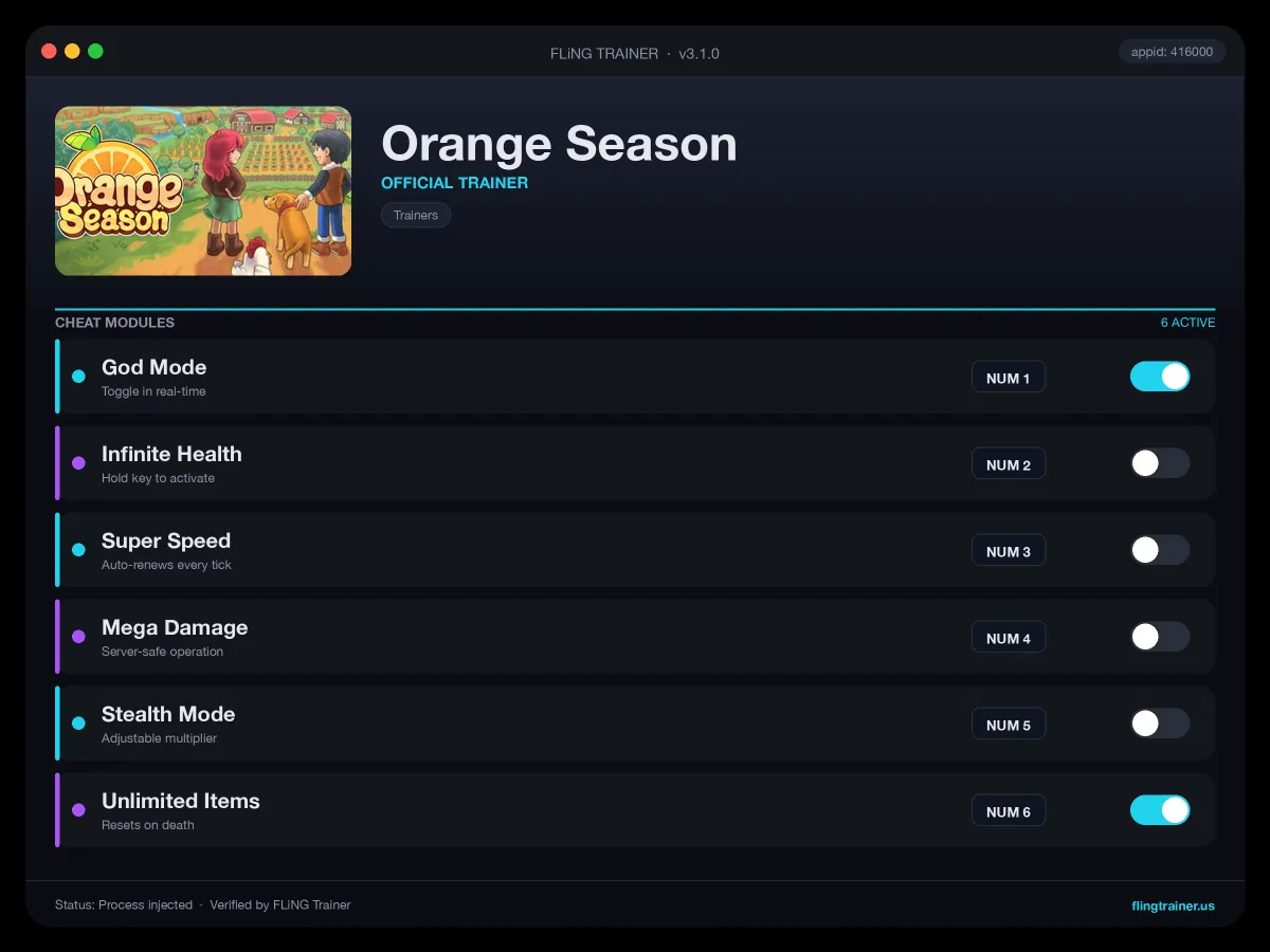 Orange Season Trainer interface