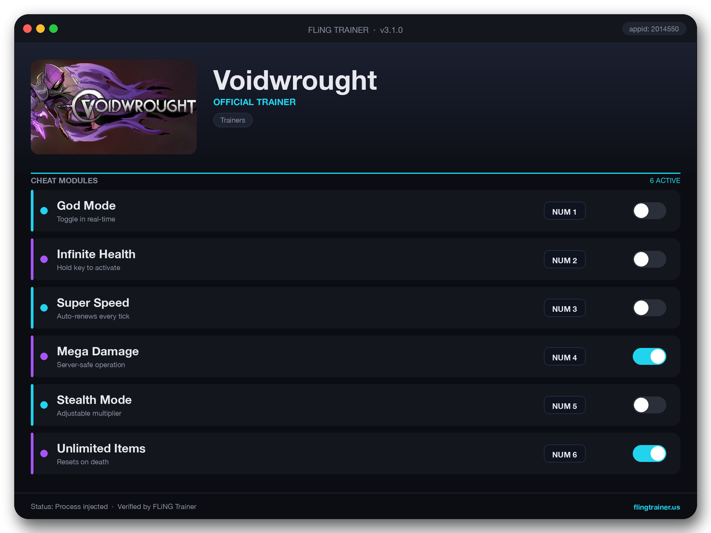 Voidwrought Trainer interface