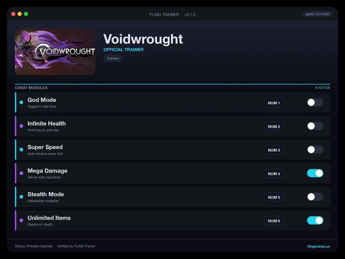Voidwrought Trainer interface