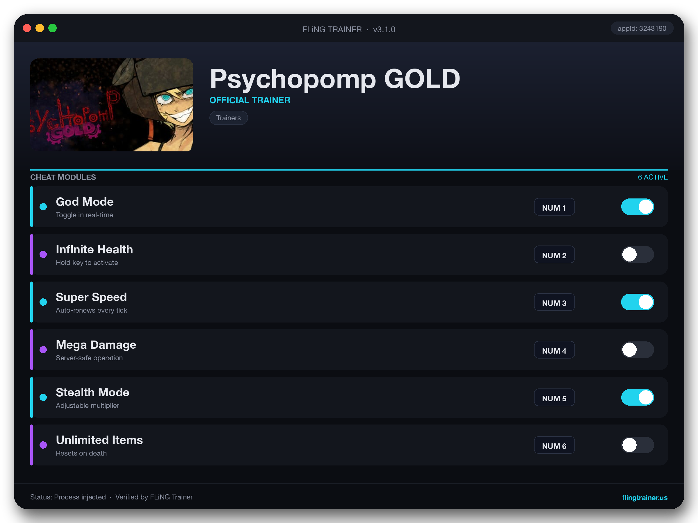 Psychopomp GOLD Trainer interface