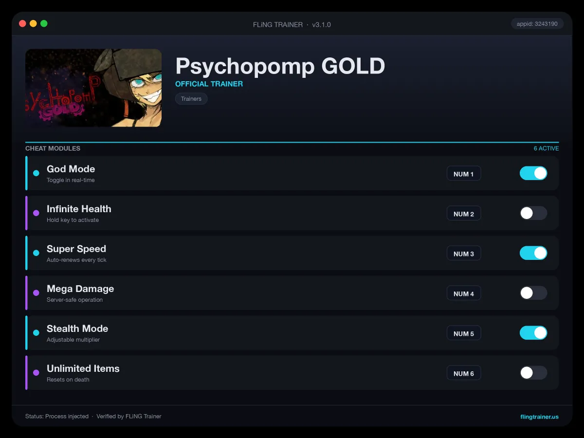 Psychopomp GOLD Trainer interface