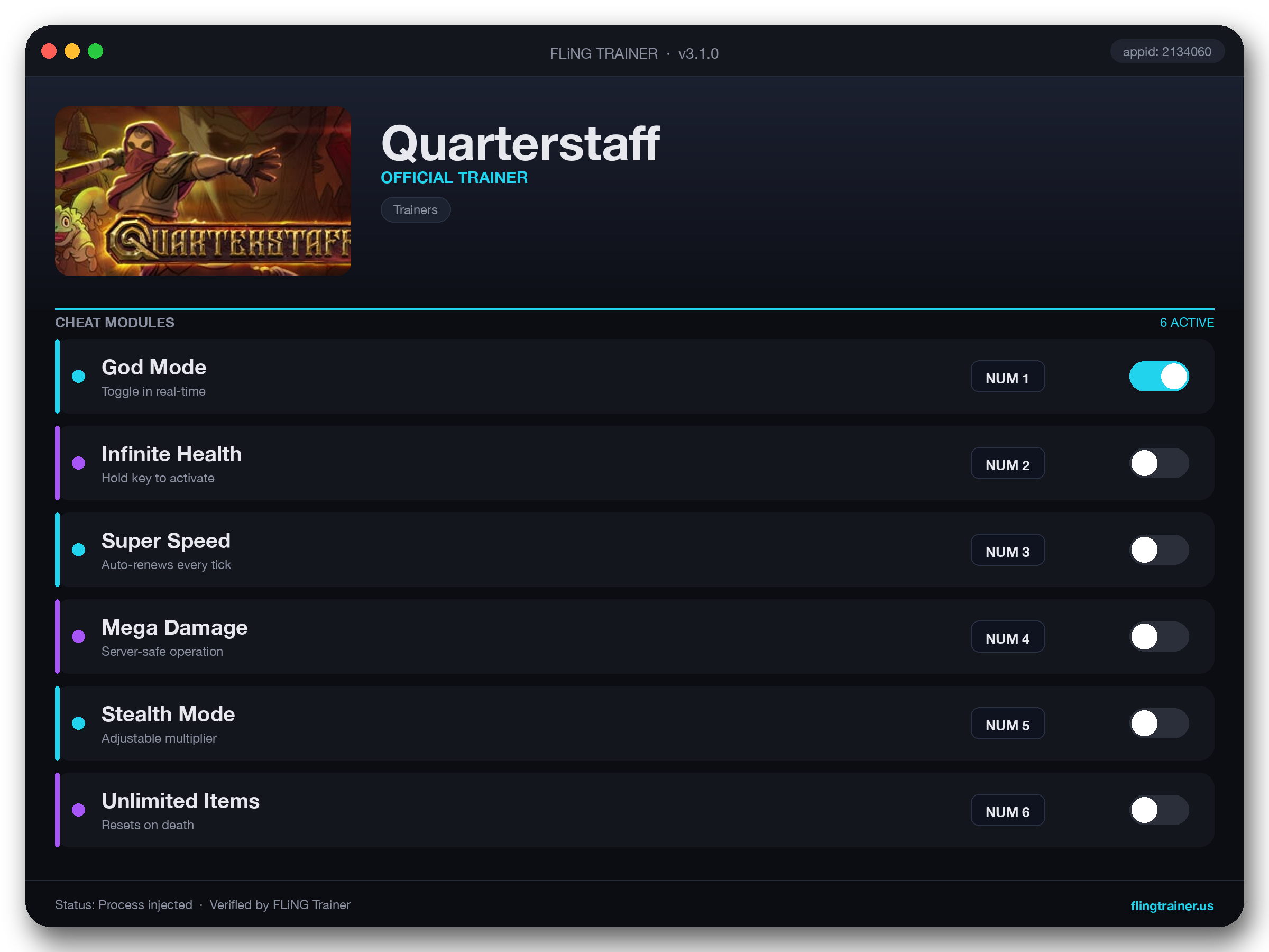 Quarterstaff Trainer interface