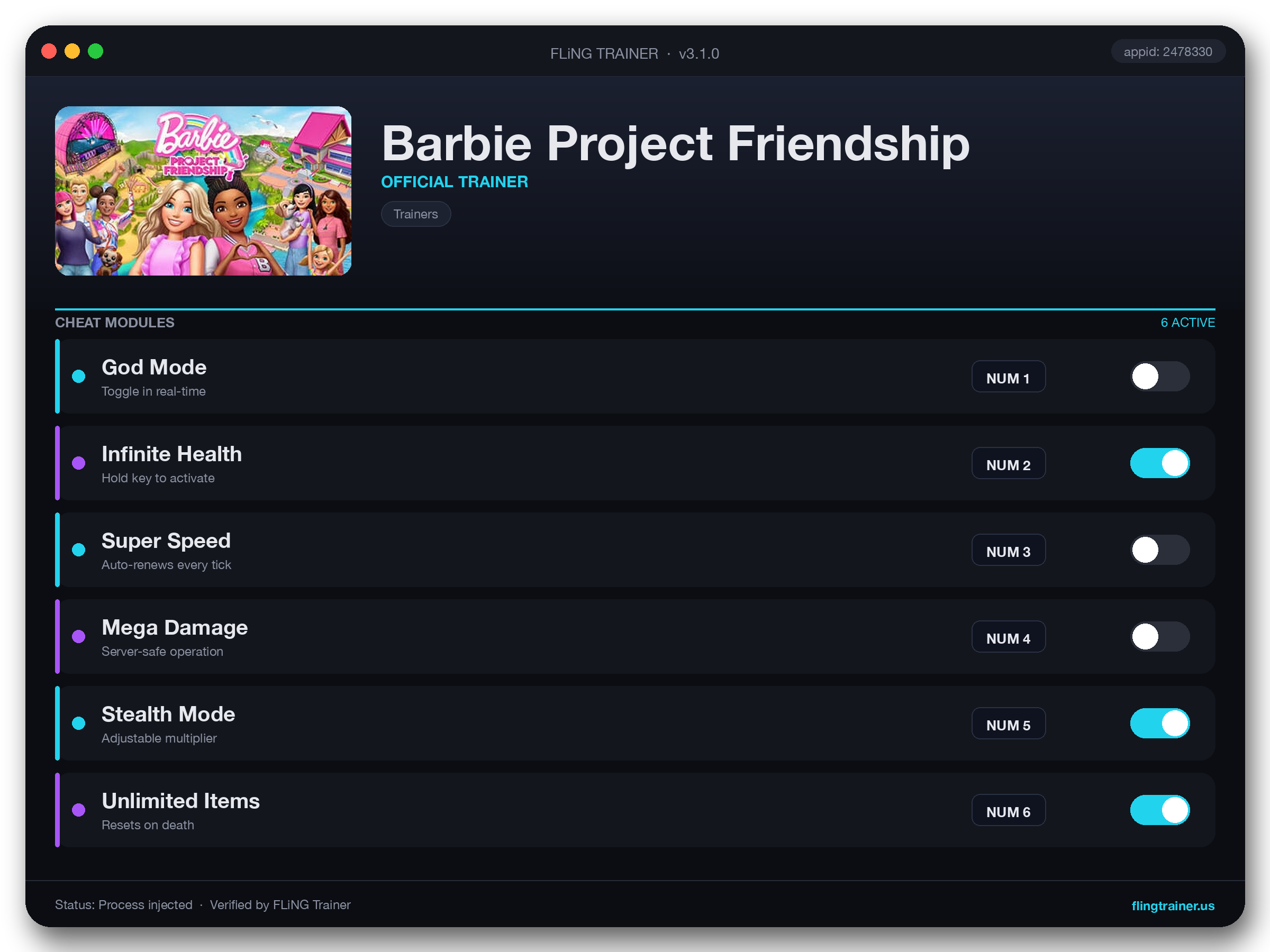 Barbie Project Friendship Trainer interface