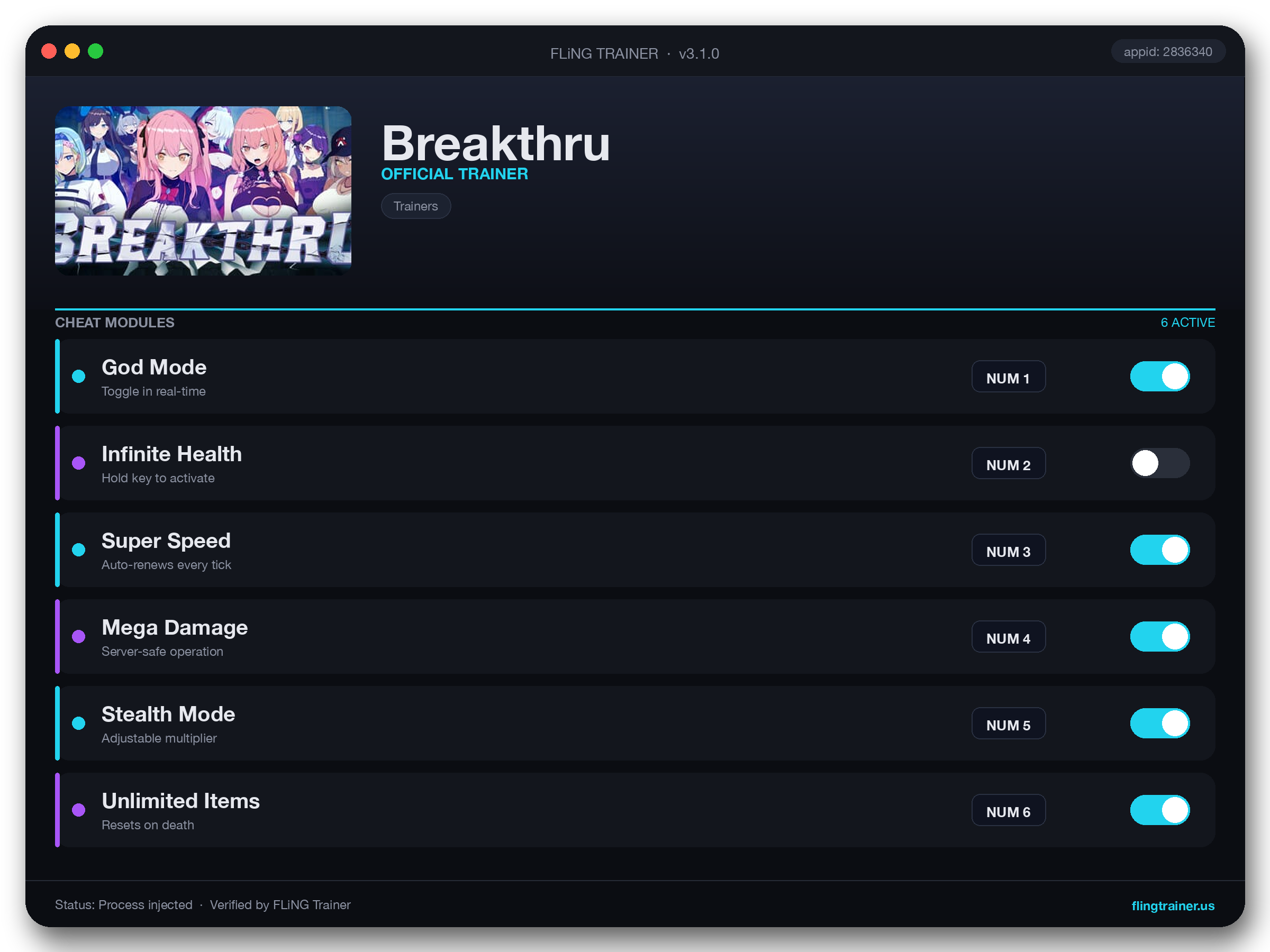 Breakthru Trainer interface