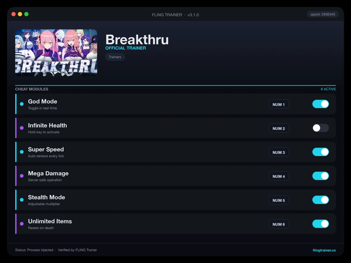 Breakthru Trainer interface