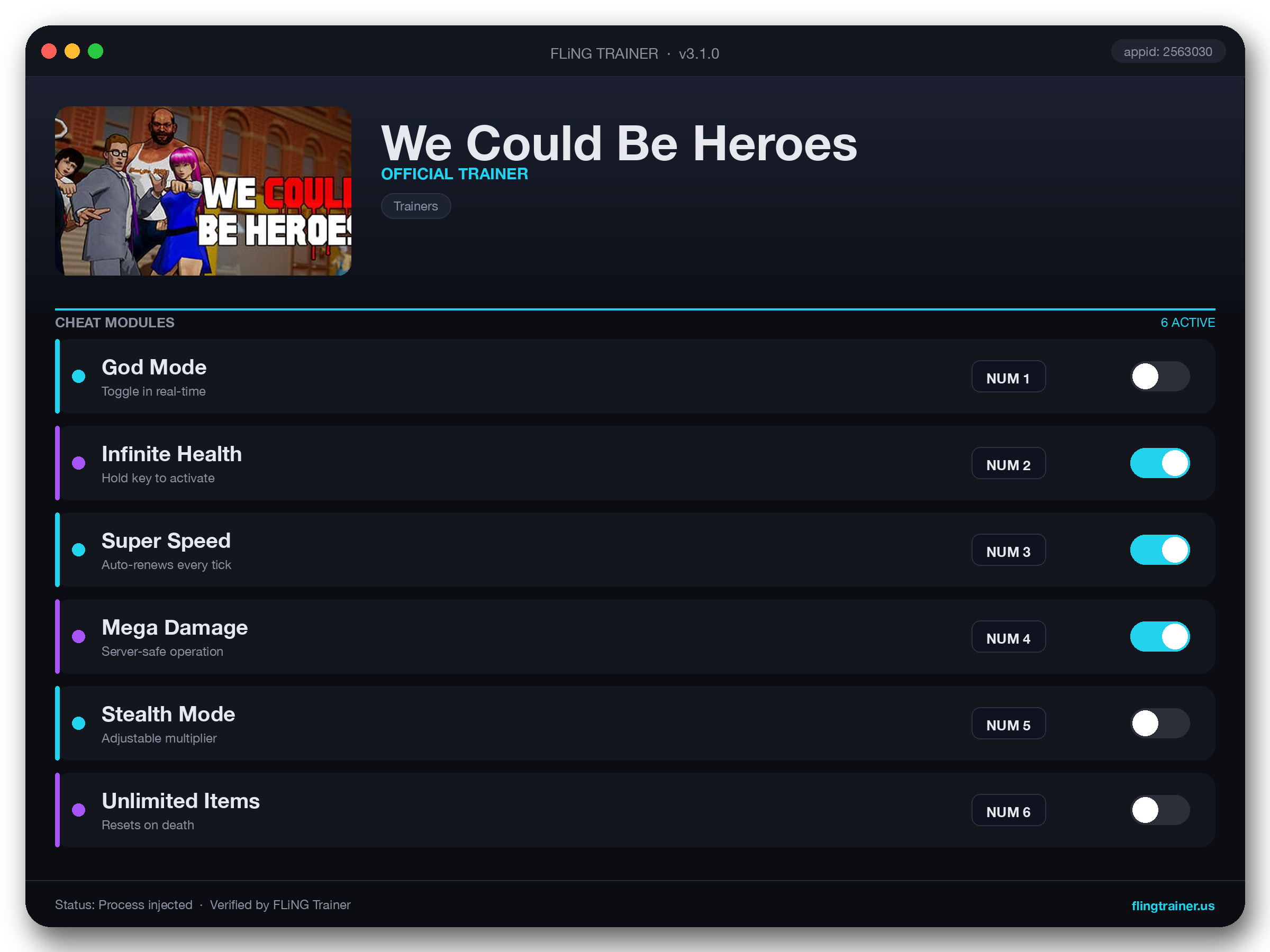 We Could Be Heroes Trainer interface