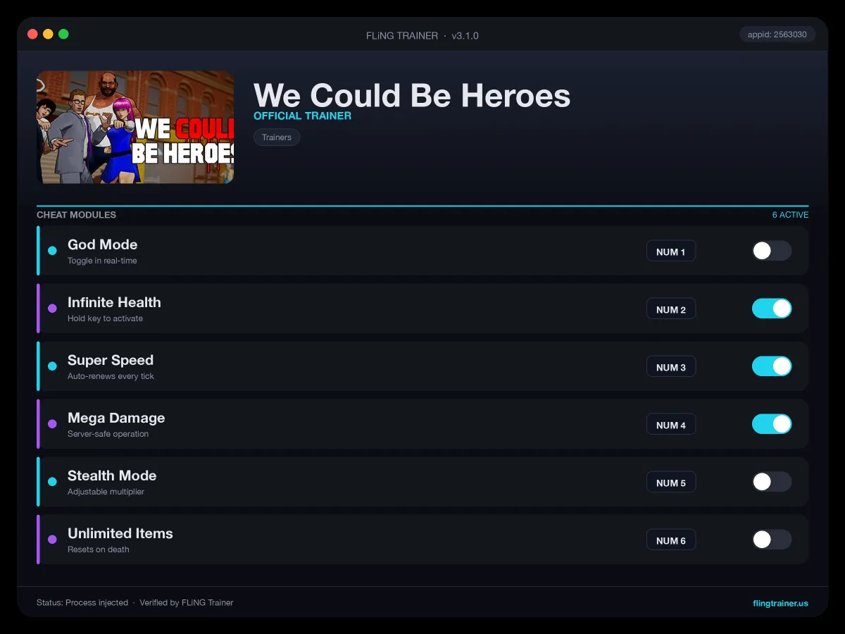 We Could Be Heroes Trainer interface