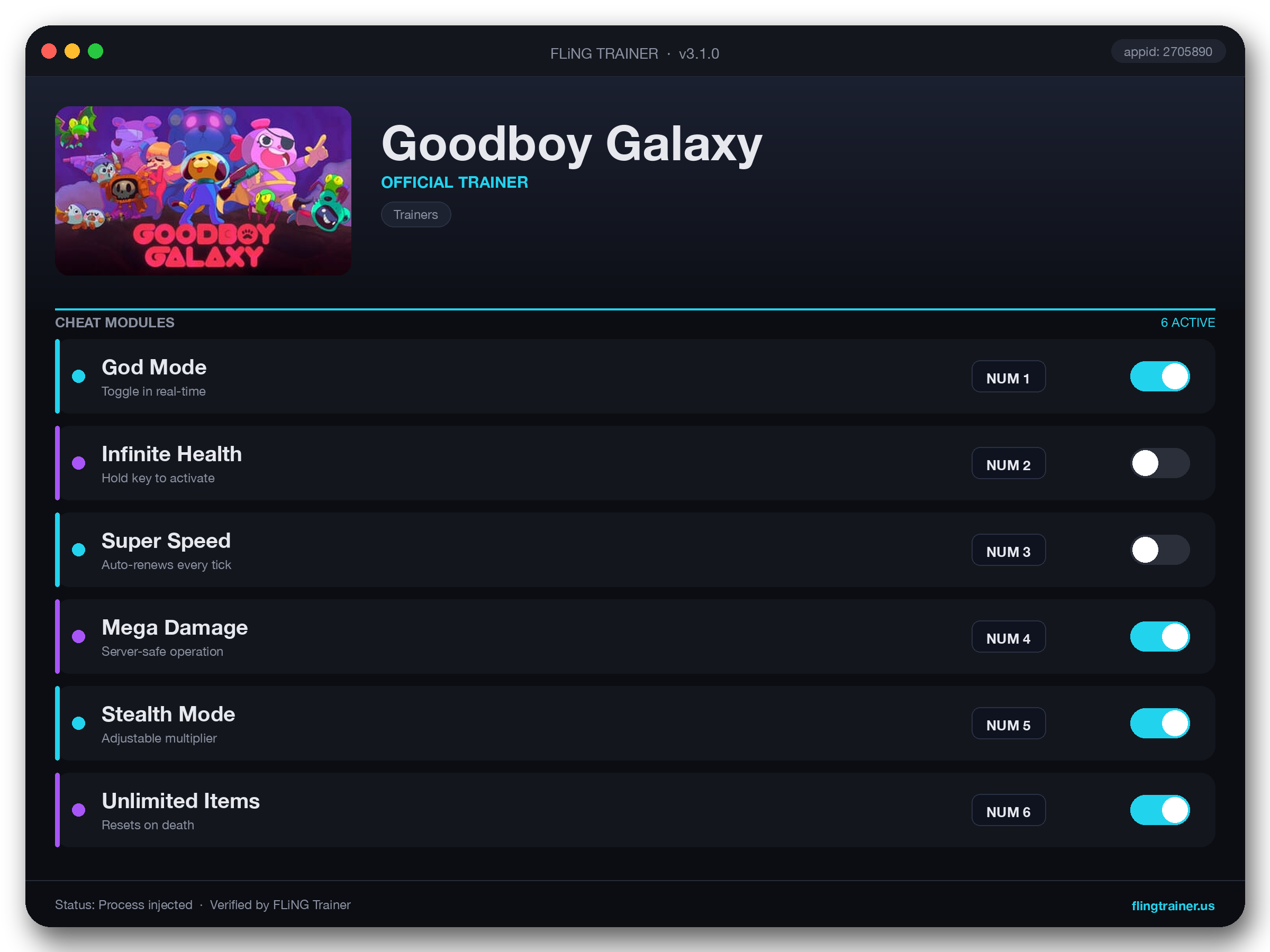 Goodboy Galaxy Trainer interface