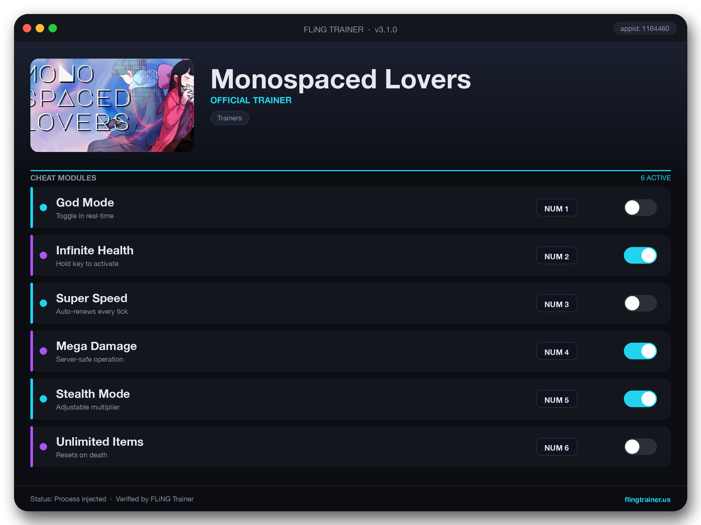 Monospaced Lovers Trainer interface