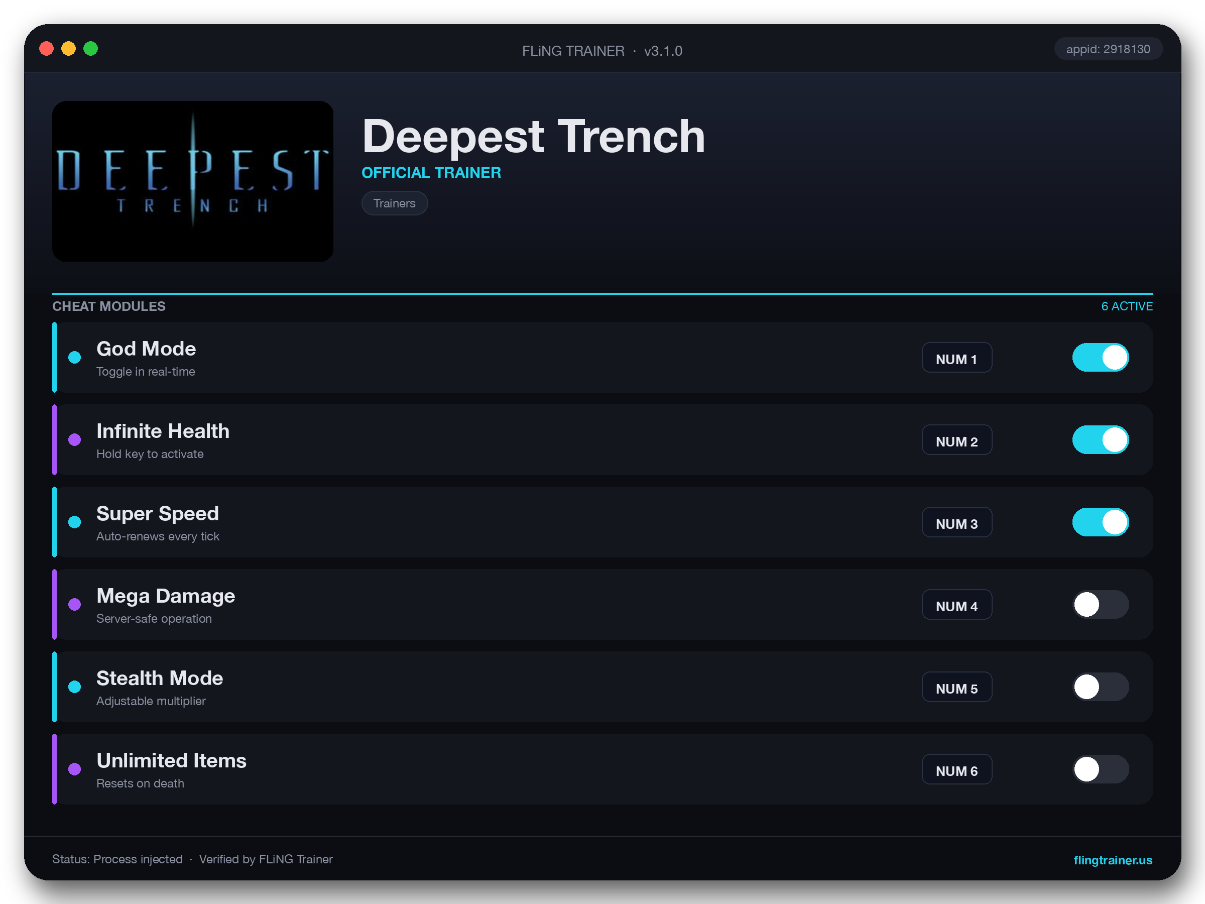 Deepest Trench Trainer interface