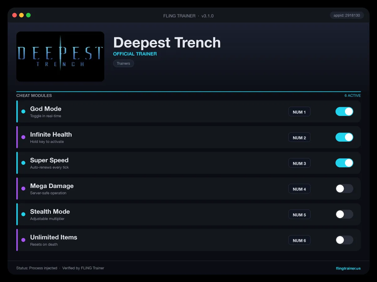 Deepest Trench Trainer interface
