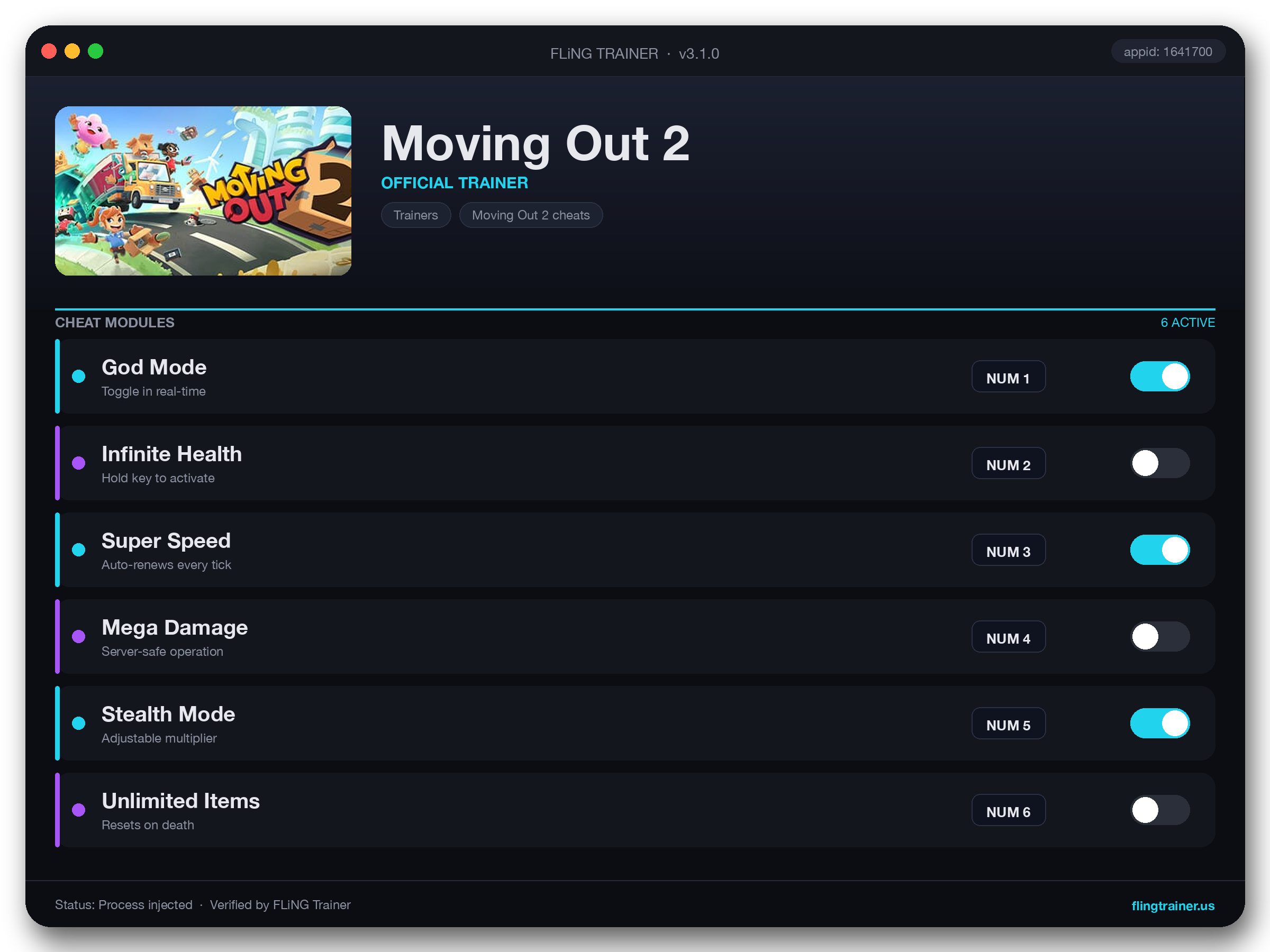 Moving Out 2 Trainer interface