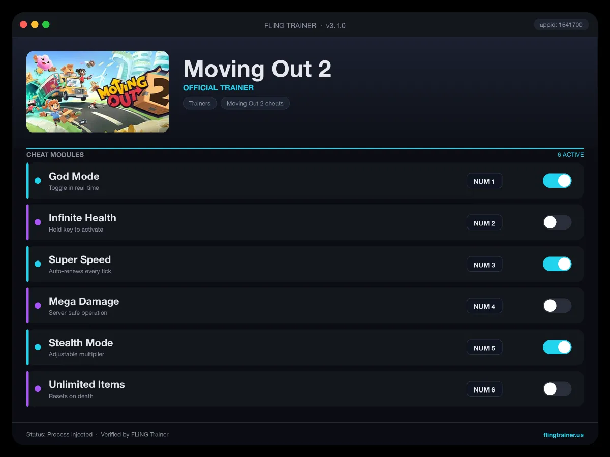 Moving Out 2 Trainer interface