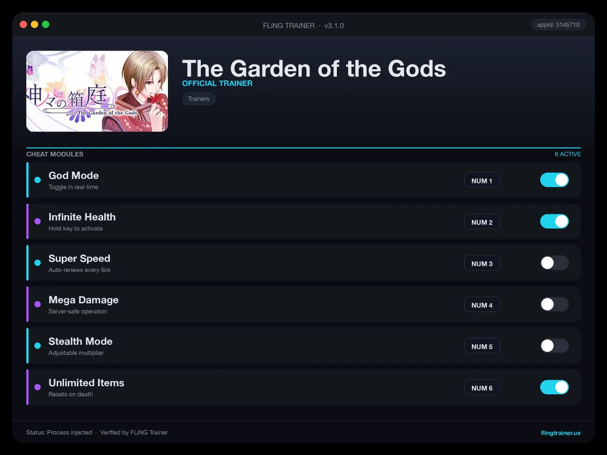 The Garden of the Gods Trainer interface