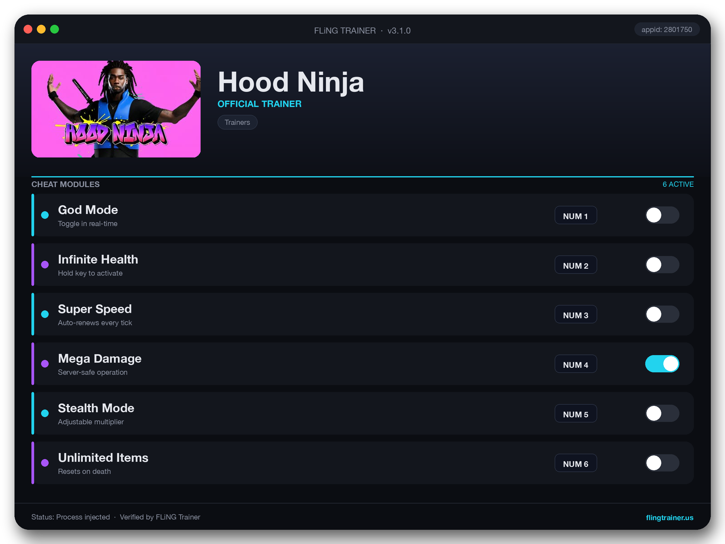 Hood Ninja Trainer interface