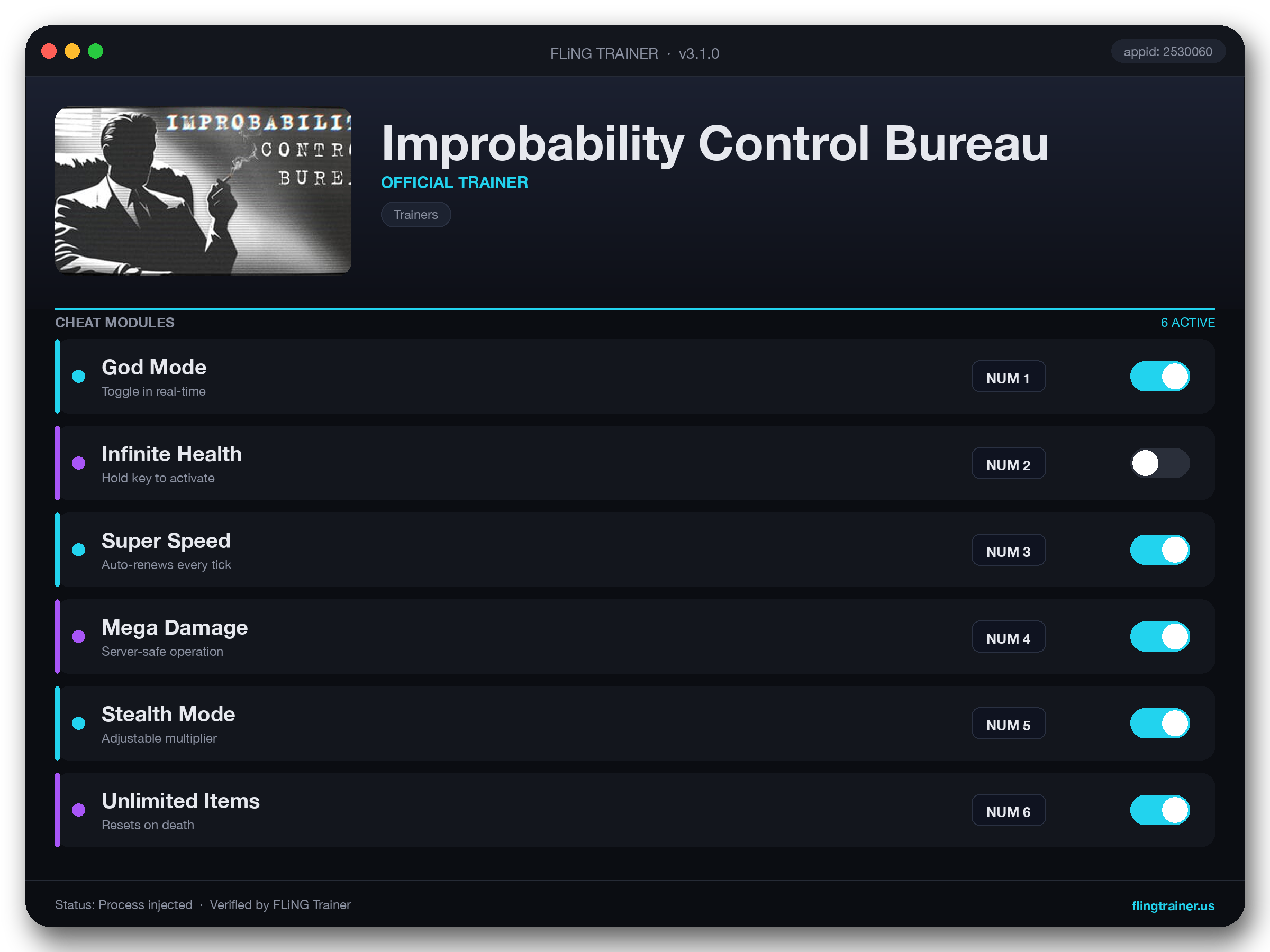 Improbability Control Bureau Trainer interface