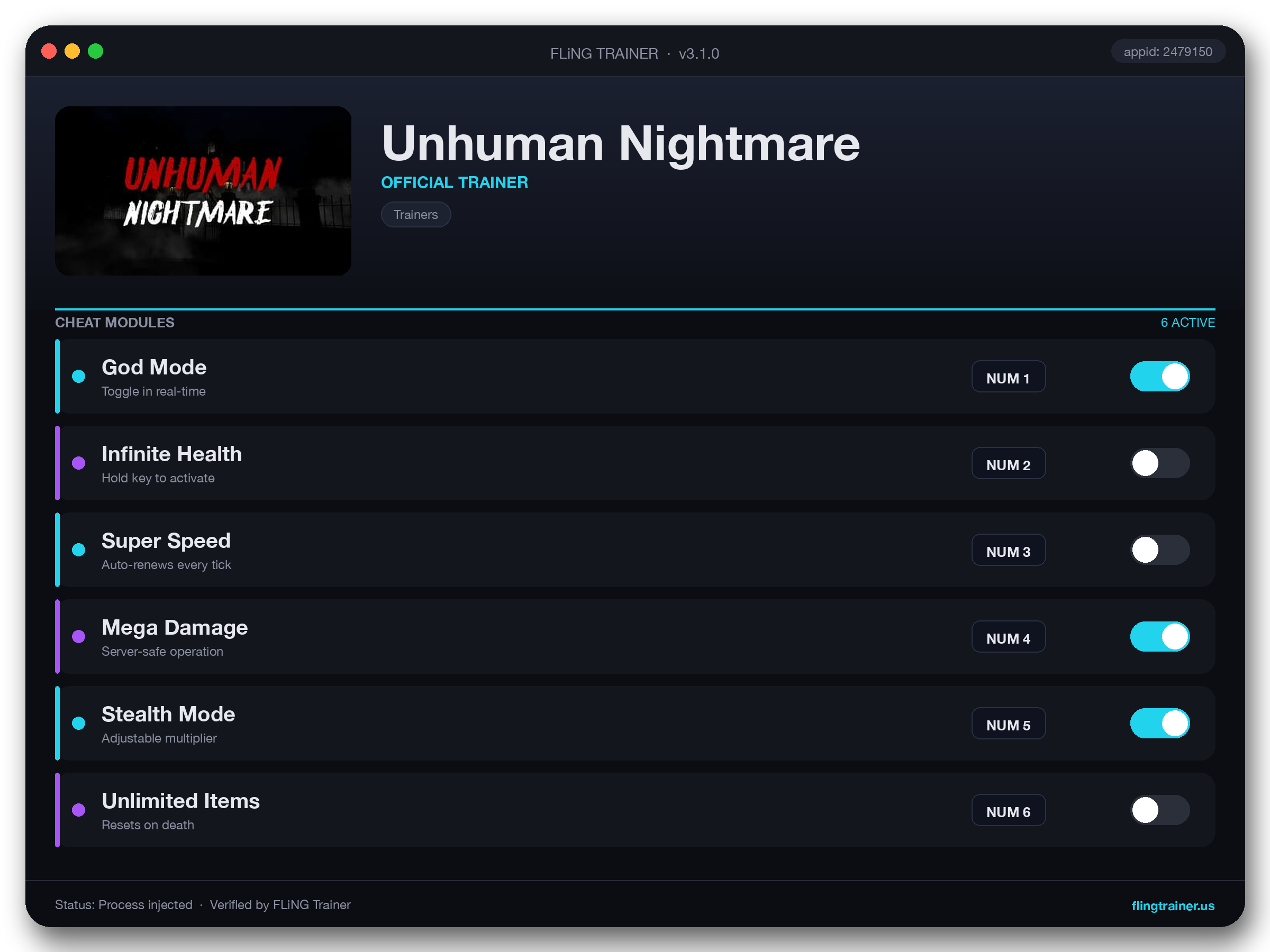 Unhuman Nightmare Trainer interface